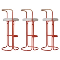 Sgabelli da bar The Modern Scandinavian Canvas & Rattan Cane di Poul Nørreklit, anni '60
