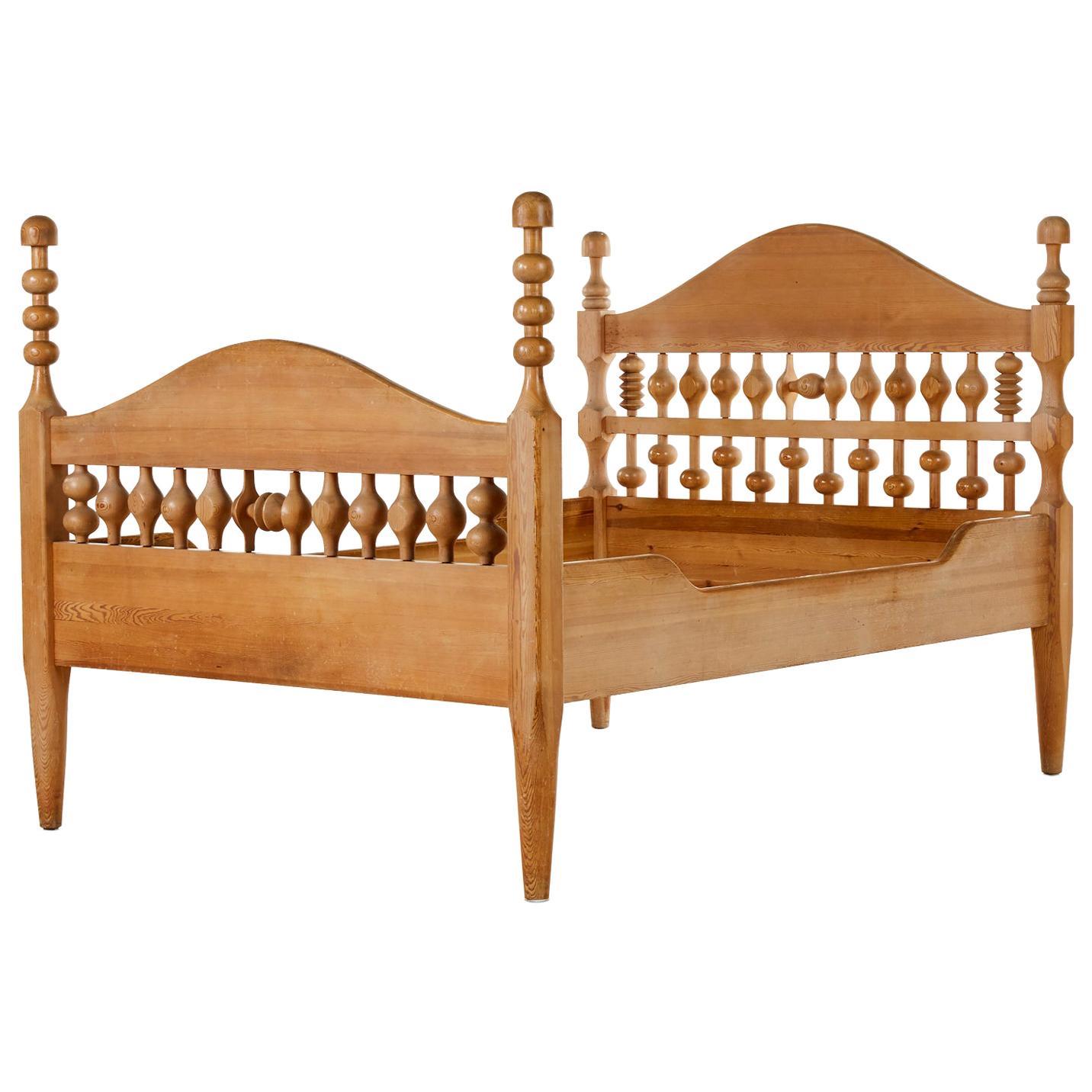 Scandinavian Modern Bed by Erik Hoglund made of Solid Pine for Boda Trä For Sale