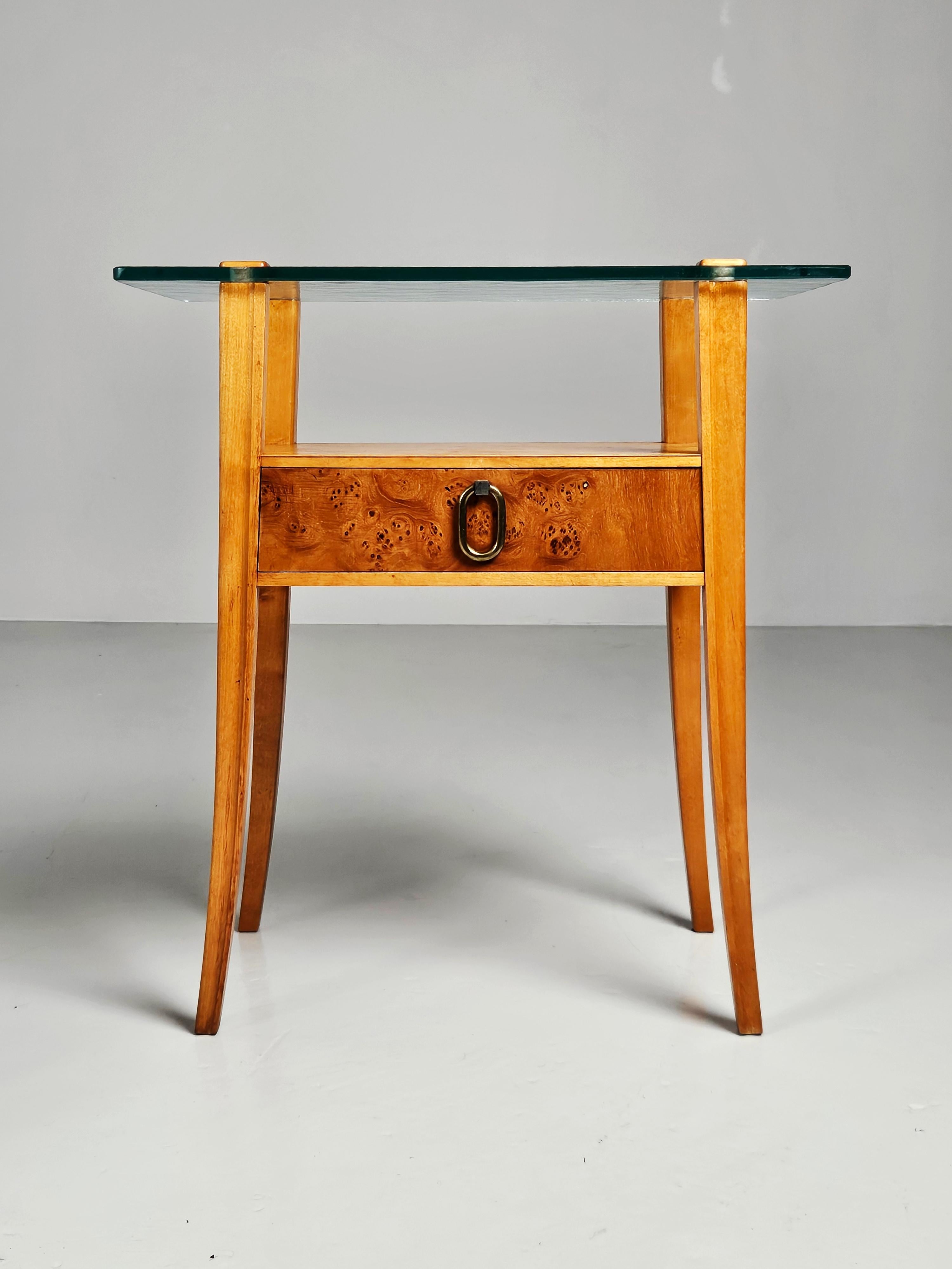 Brass Scandinavian modern bedside tables produced by Bodafors, Sweden, 1950s For Sale