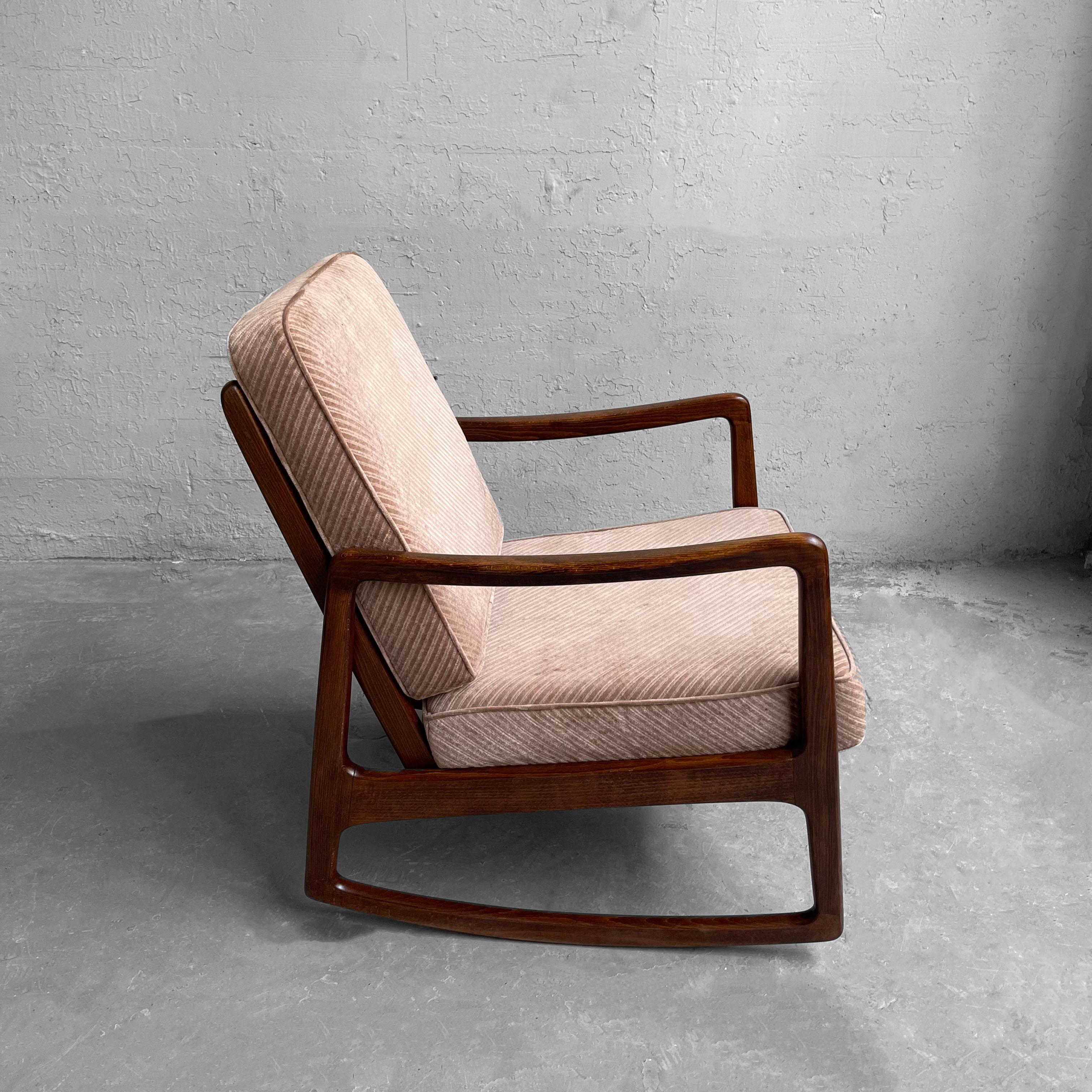 Fabric Scandinavian Modern Beech Rocking Chair by Ole Wanscher, France & Daverkosen