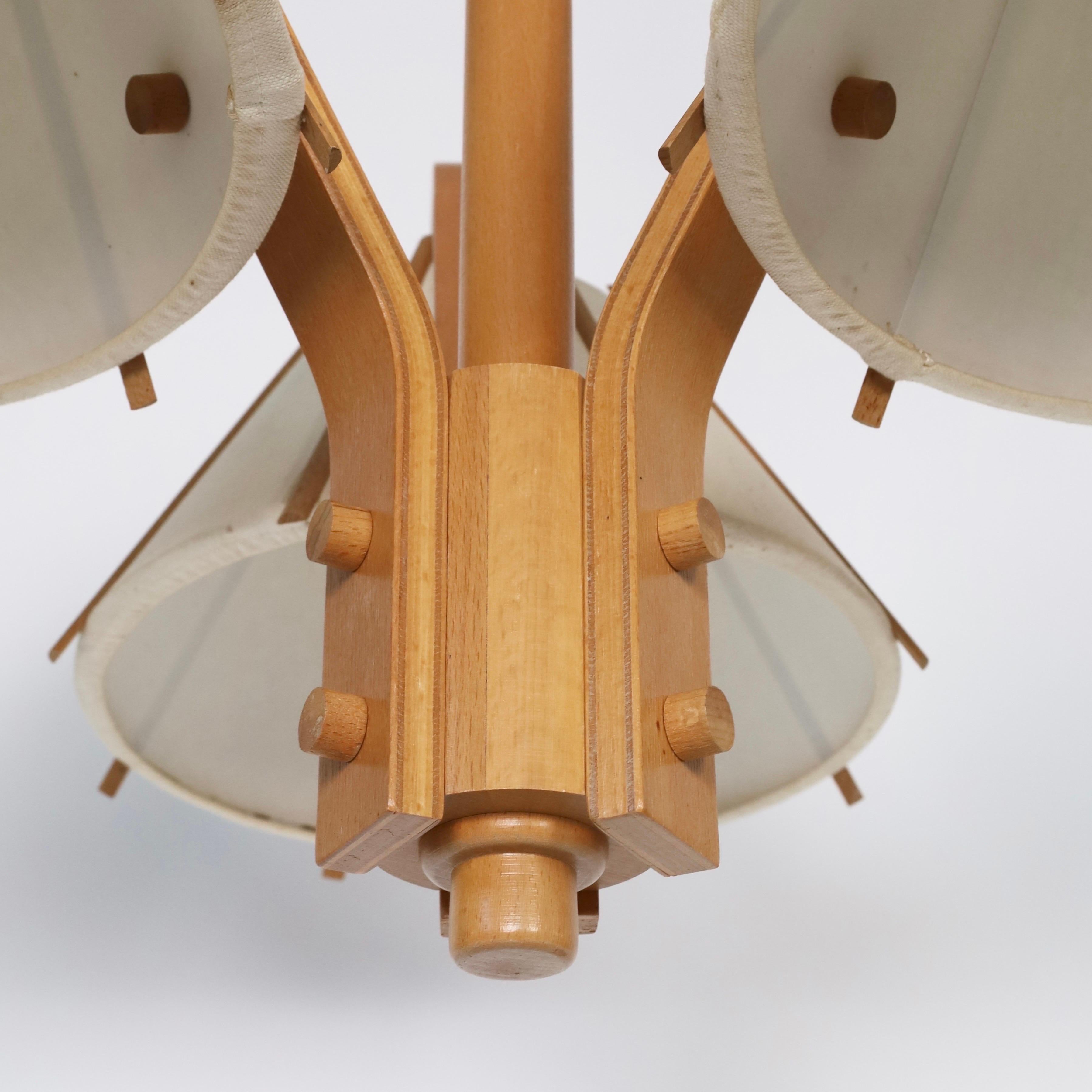 Scandinavian Modern Beech wood Chandelier by Jan Wickelgren, 1970s, Sweden For Sale 4