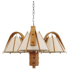 Scandinavian Modern Beech wood Chandelier by Jan Wickelgren, 1970s, Sweden