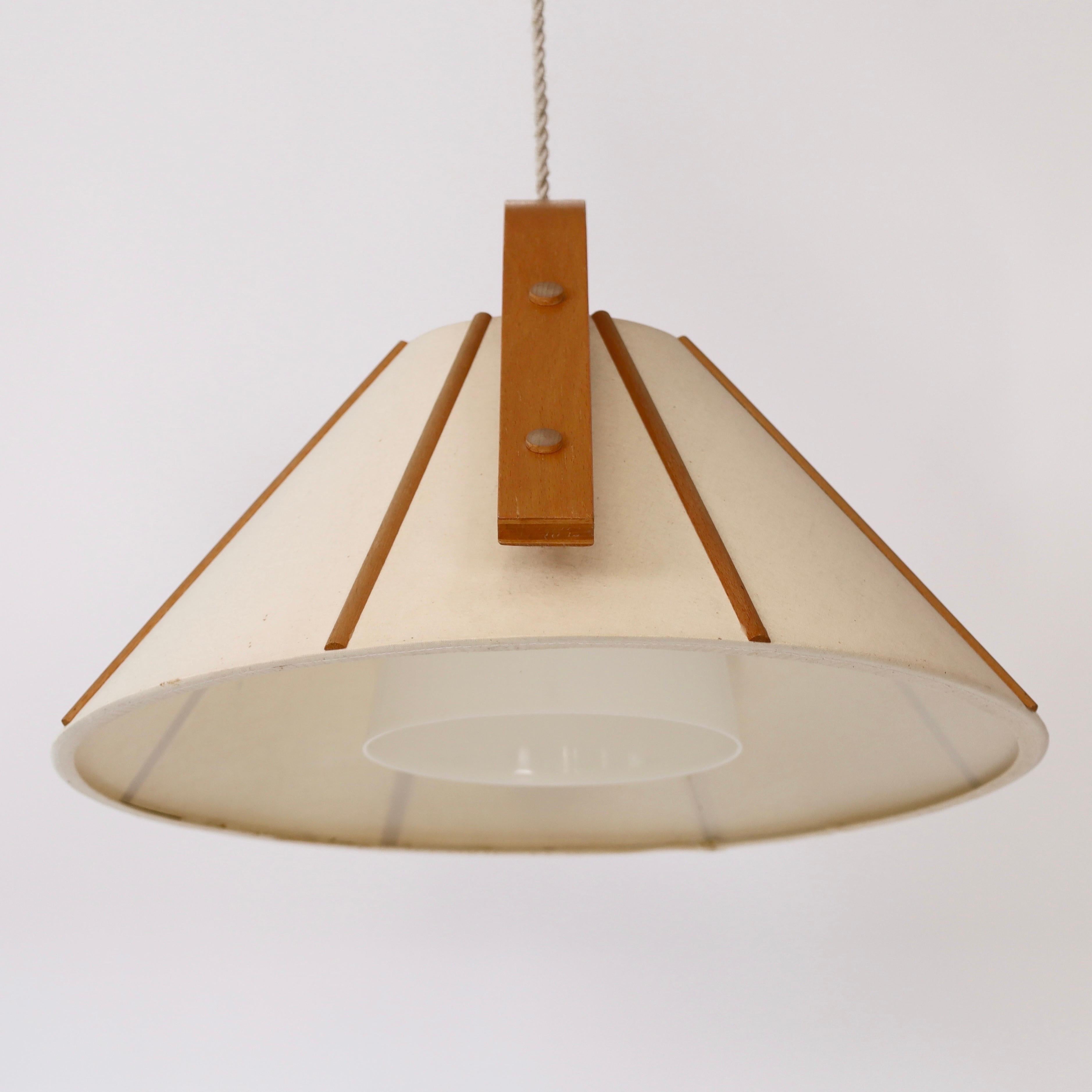 Fabric Scandinavian Modern Beech wood pendant light by Jan Wickelgren, 1970s, Sweden  For Sale