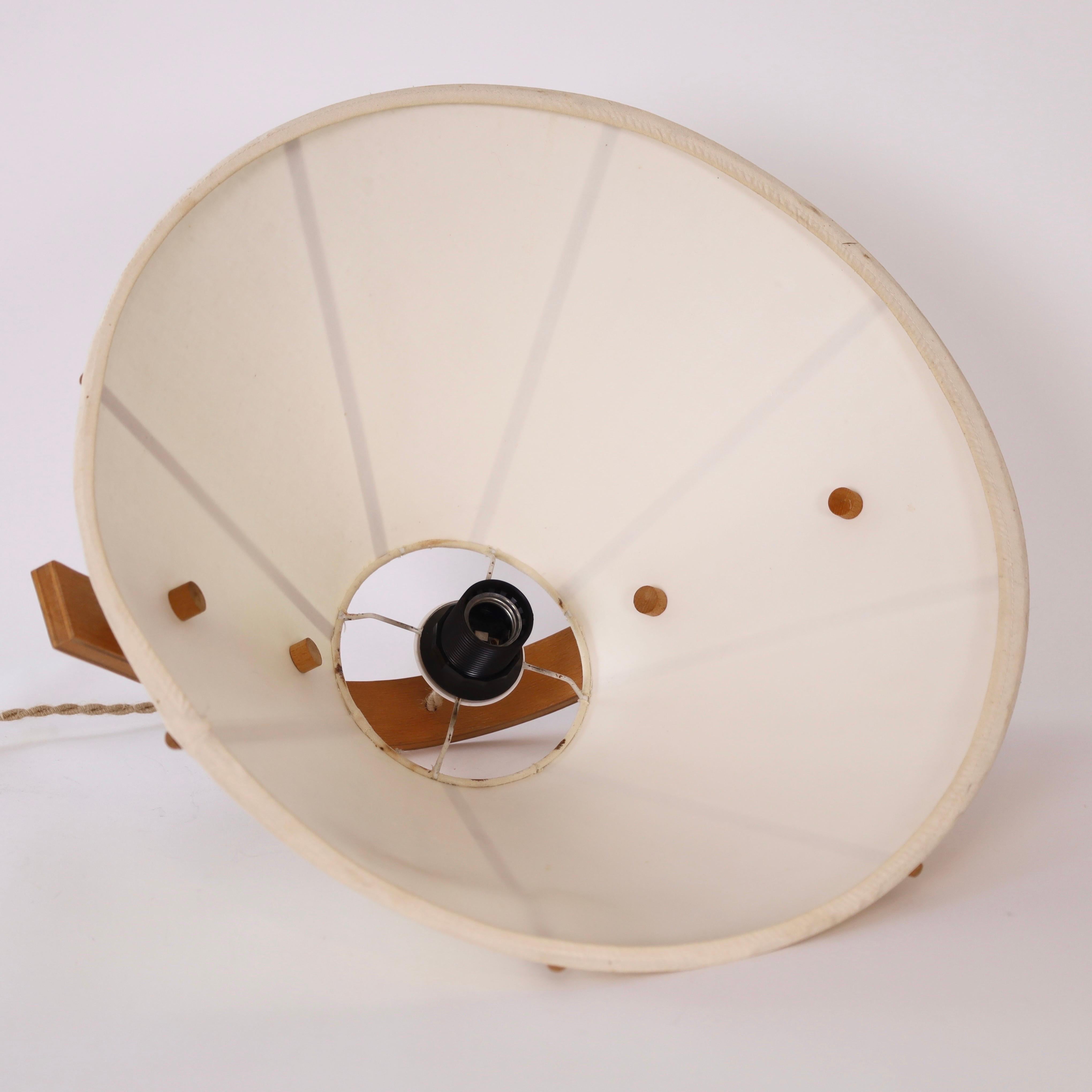 Fabric Scandinavian Modern Beech wood pendant light by Jan Wickelgren, 1970s, Sweden