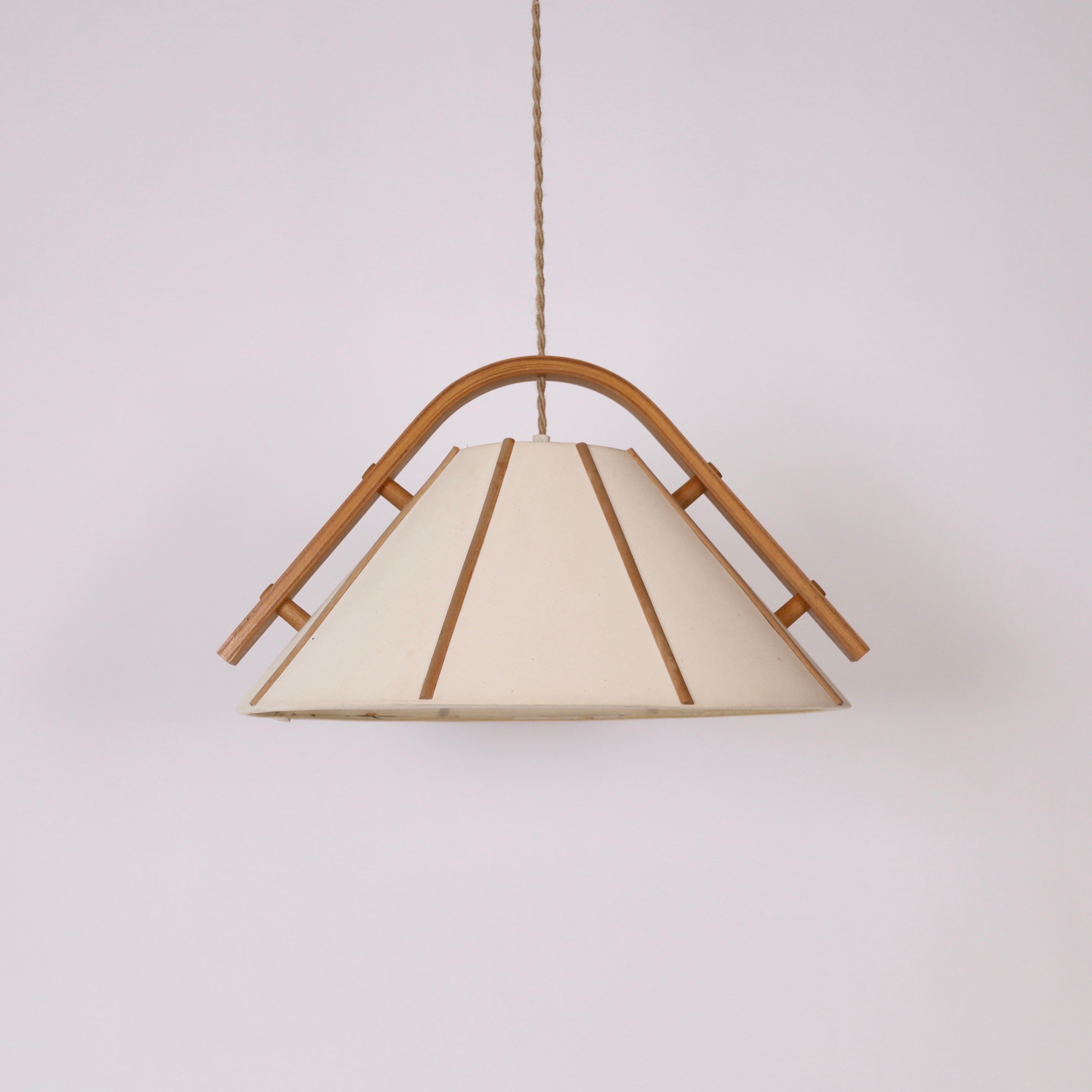 Scandinavian Modern Beech wood pendant light by Jan Wickelgren, 1970s, Sweden 2
