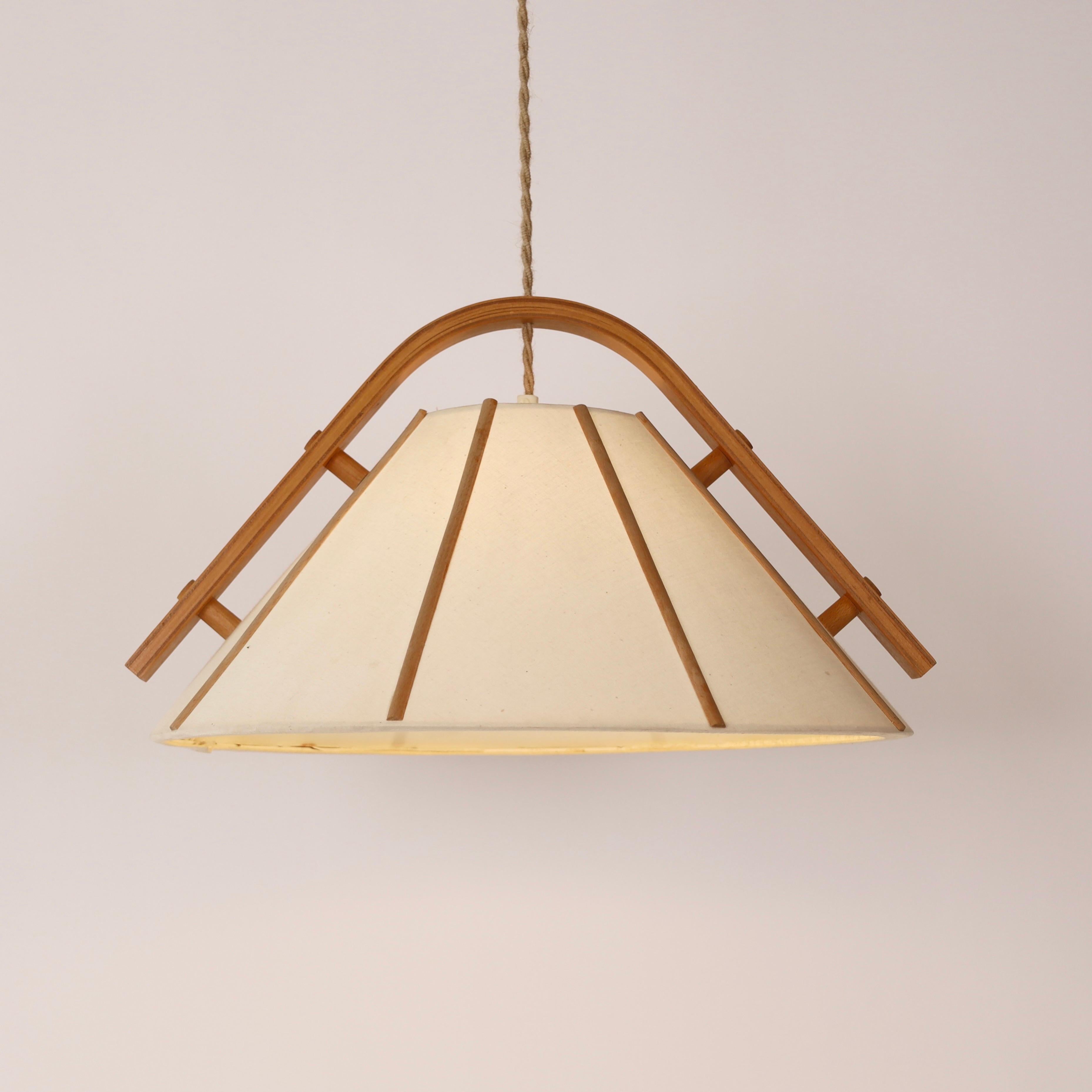Scandinavian Modern Beech wood pendant light by Jan Wickelgren, 1970s, Sweden 3