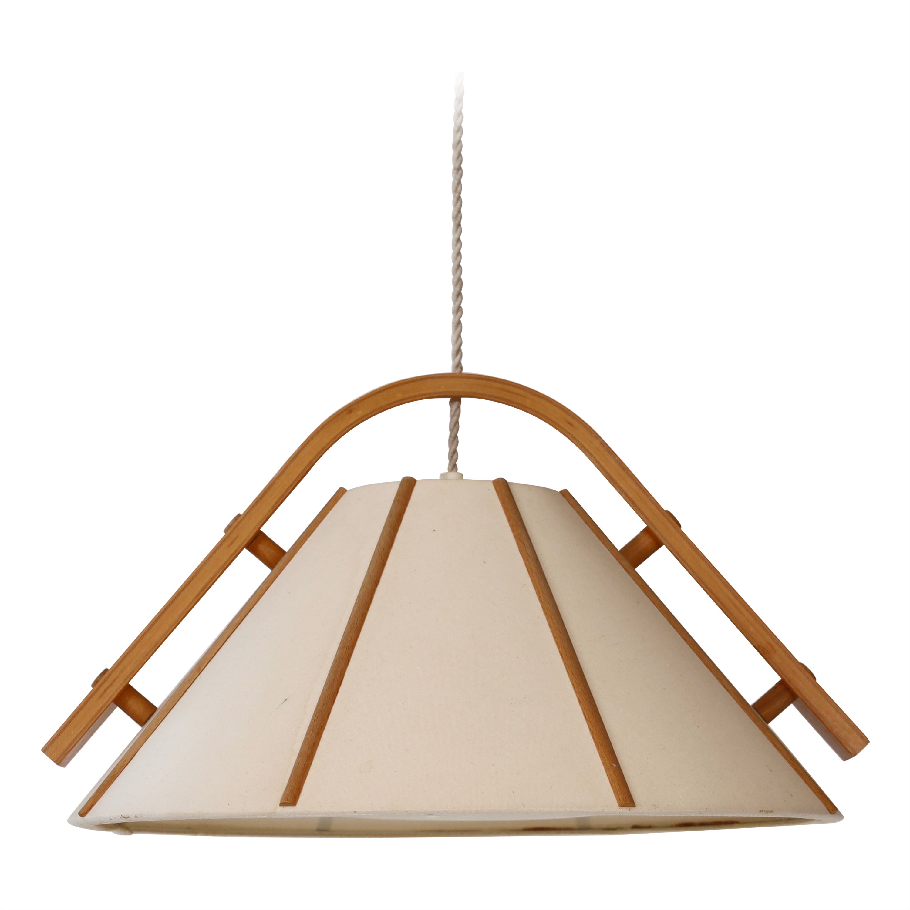 Scandinavian Modern Beech wood pendant light by Jan Wickelgren, 1970s, Sweden