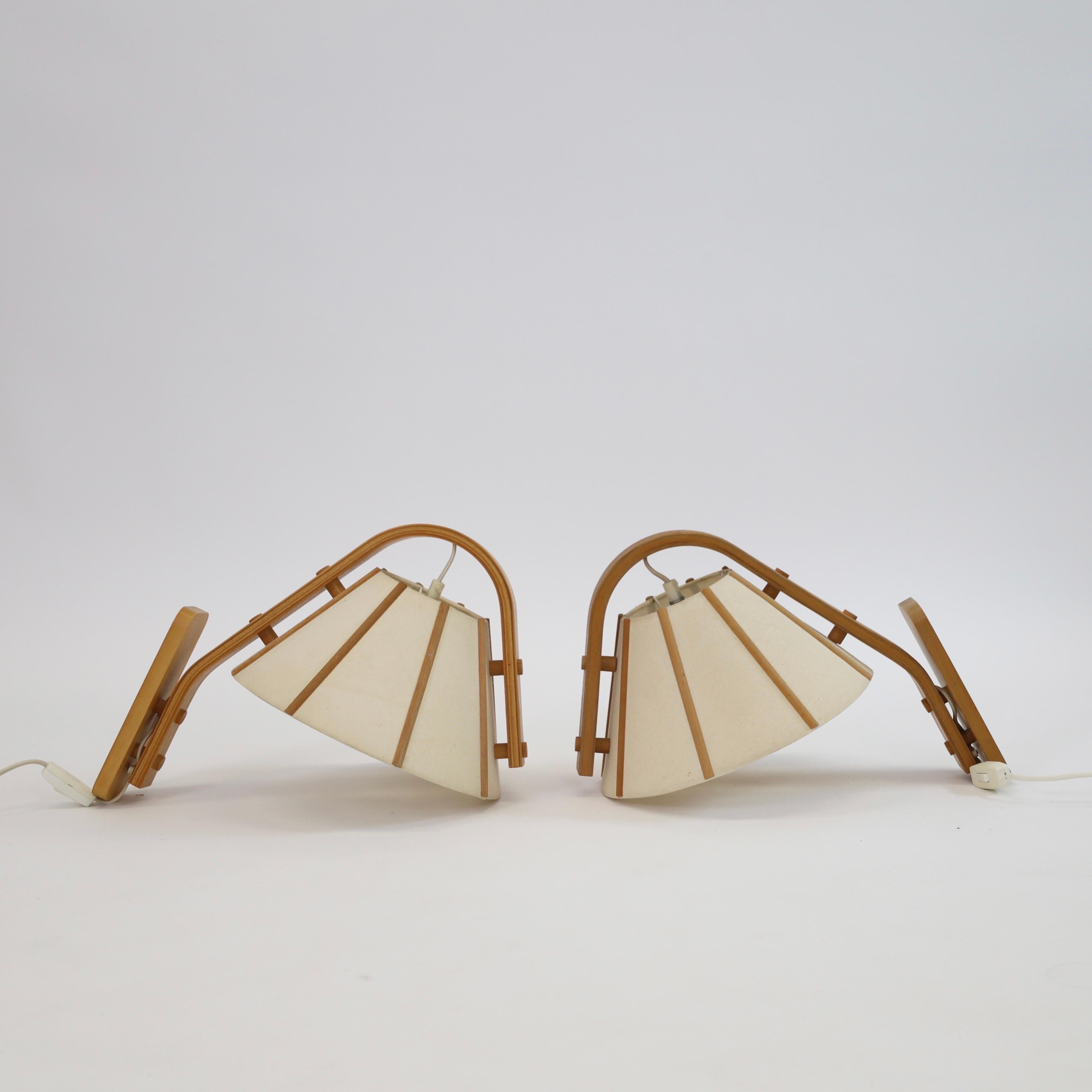 Scandinavian Modern Beech wood wall lamps by Jan Wickelgren, 1970s, Sweden 3