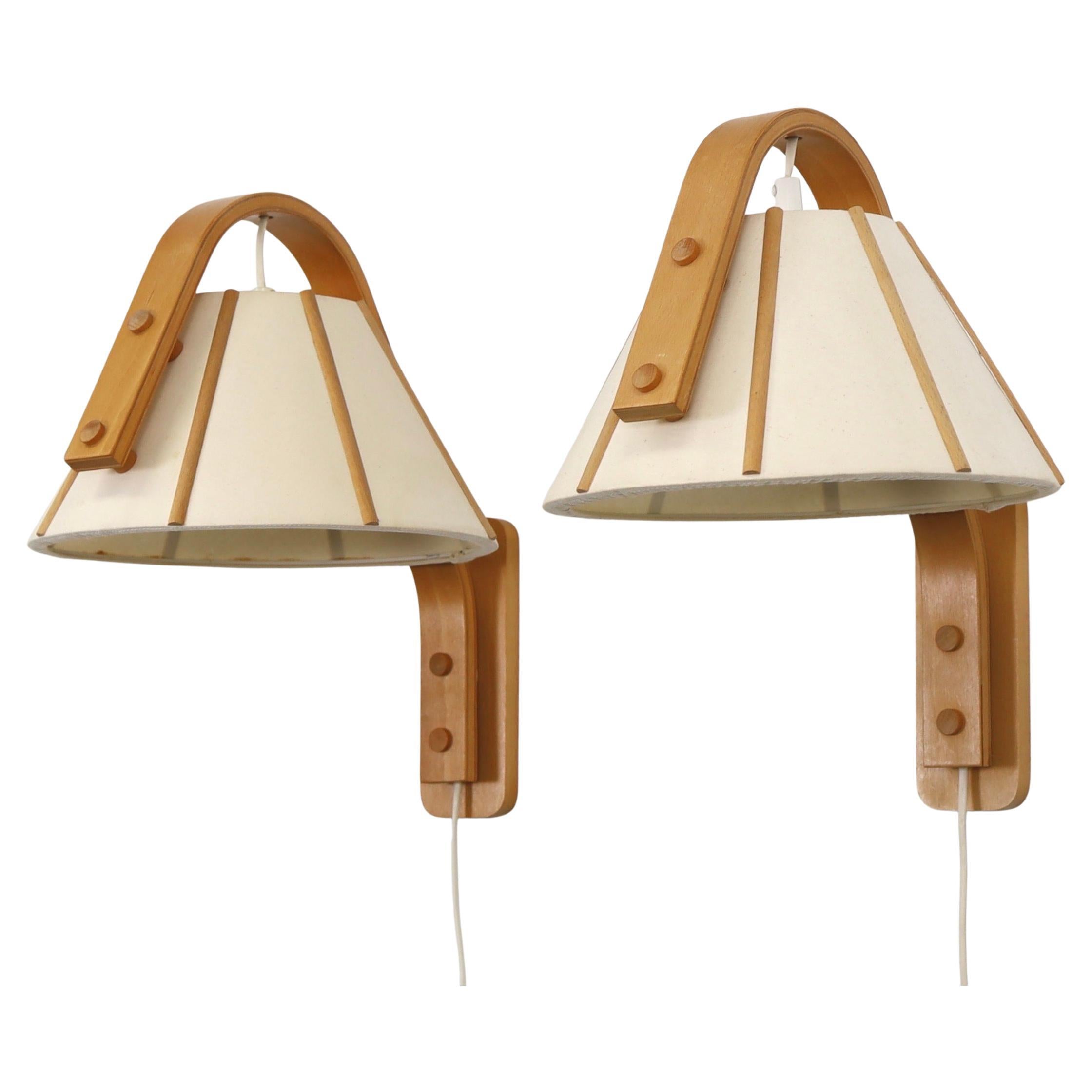 Skandinavische moderne Wandleuchten aus Buchenholz von Jan Wickelgren, 1970er Jahre, Schweden
