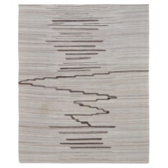 Scandinavian Modern Beige and Brown Linear Motif Wool Kilim Rug 8'x10'