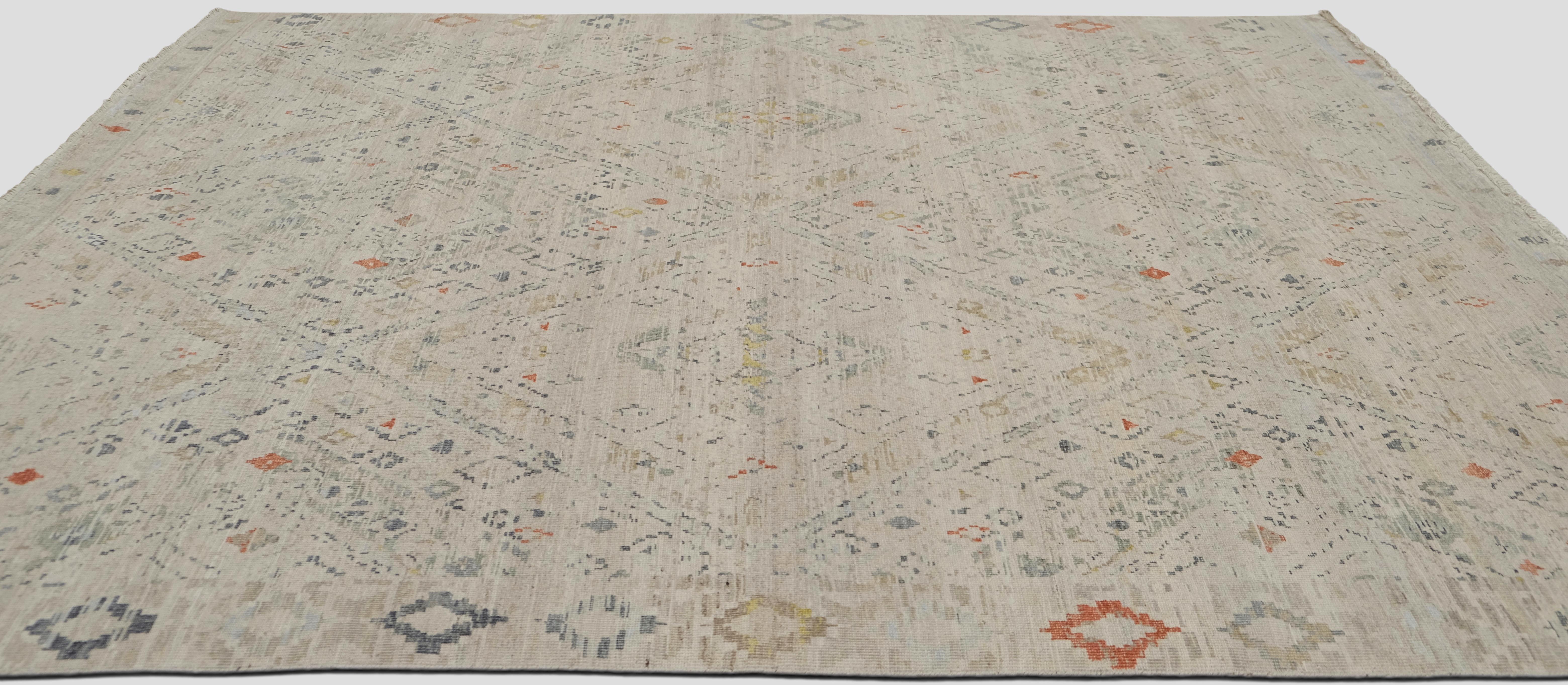 Skandinavischer moderner Beige Subtiler Wollteppich im böhmischen Stammesstil 8'x10'2'' (Skandinavische Moderne) im Angebot
