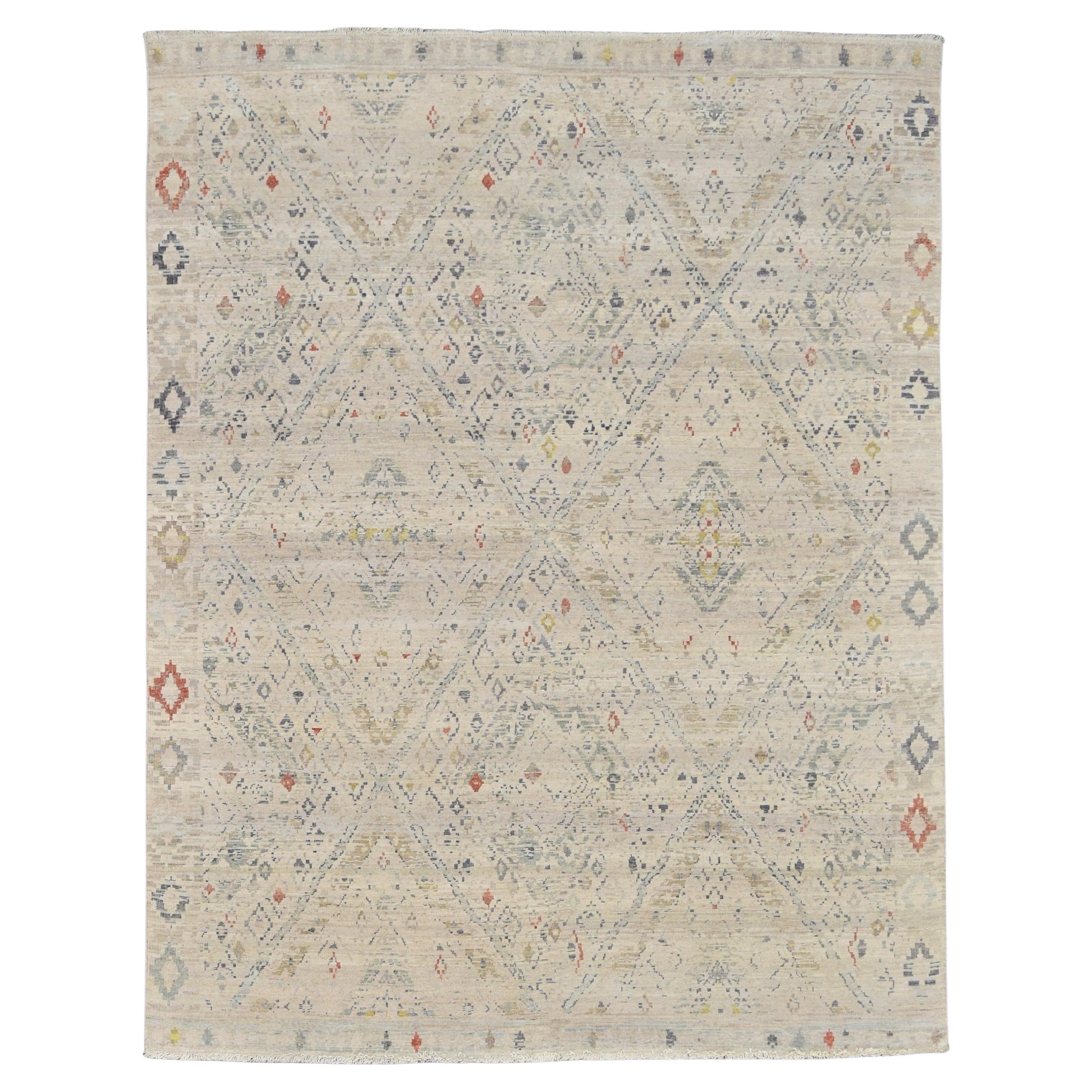 Skandinavischer moderner Beige Subtiler Wollteppich im böhmischen Stammesstil 8'x10'2''