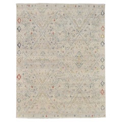 Scandinavian Modern Beige Subtle Bohemian Tribal Designed Wool Rug 8'x10'2''