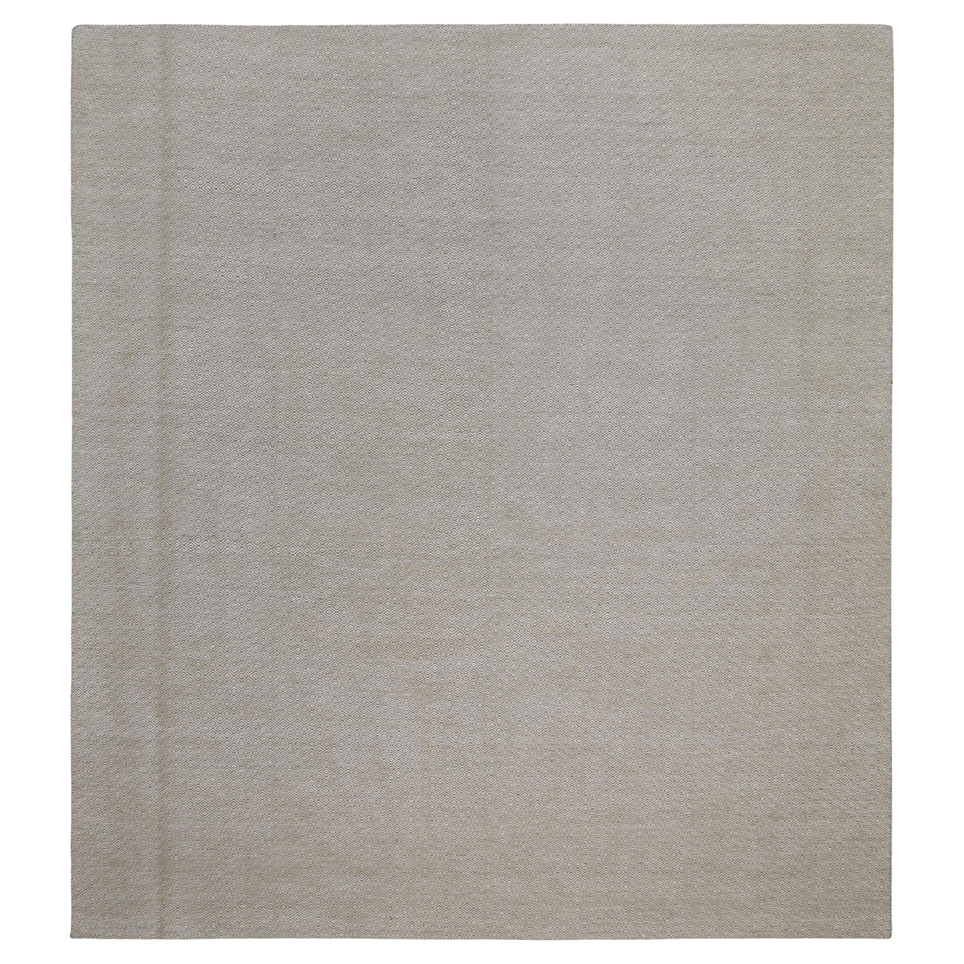 The Modern Scandinavian Beige Wolle und Baumwolle Mikro-Diamant Wolle Kilim 10'x11'1'' im Angebot