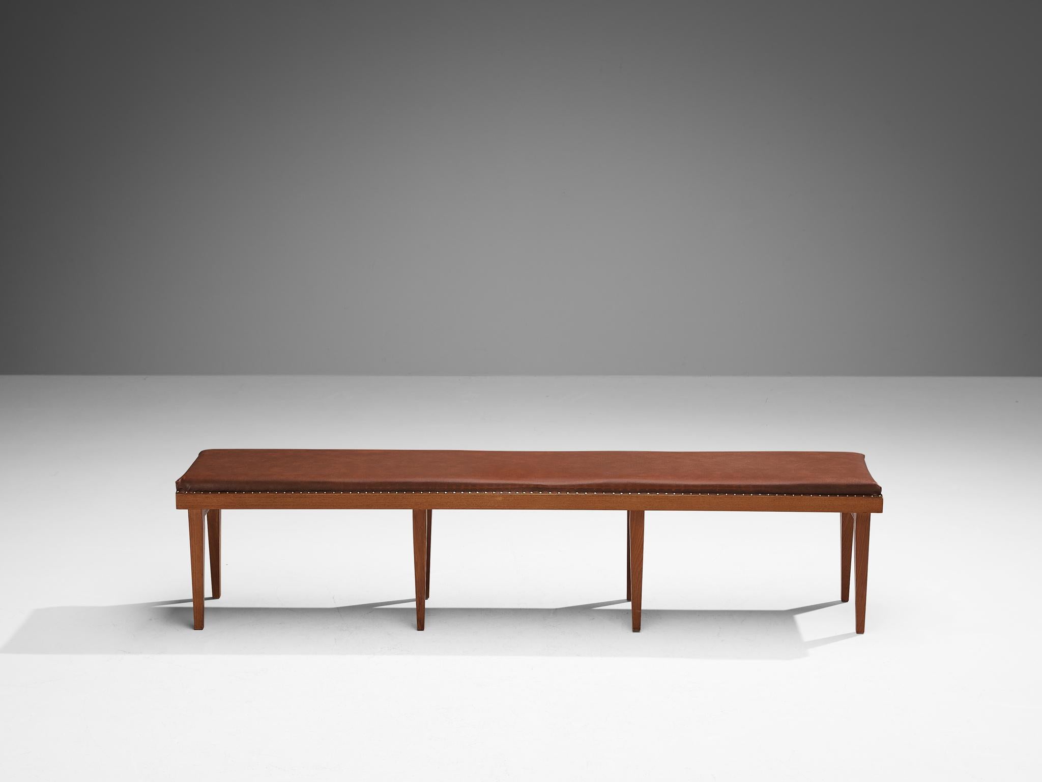 Mid-20th Century Scandinavian Modern Bench in Chestnut Upholstery and Teak  For Sale