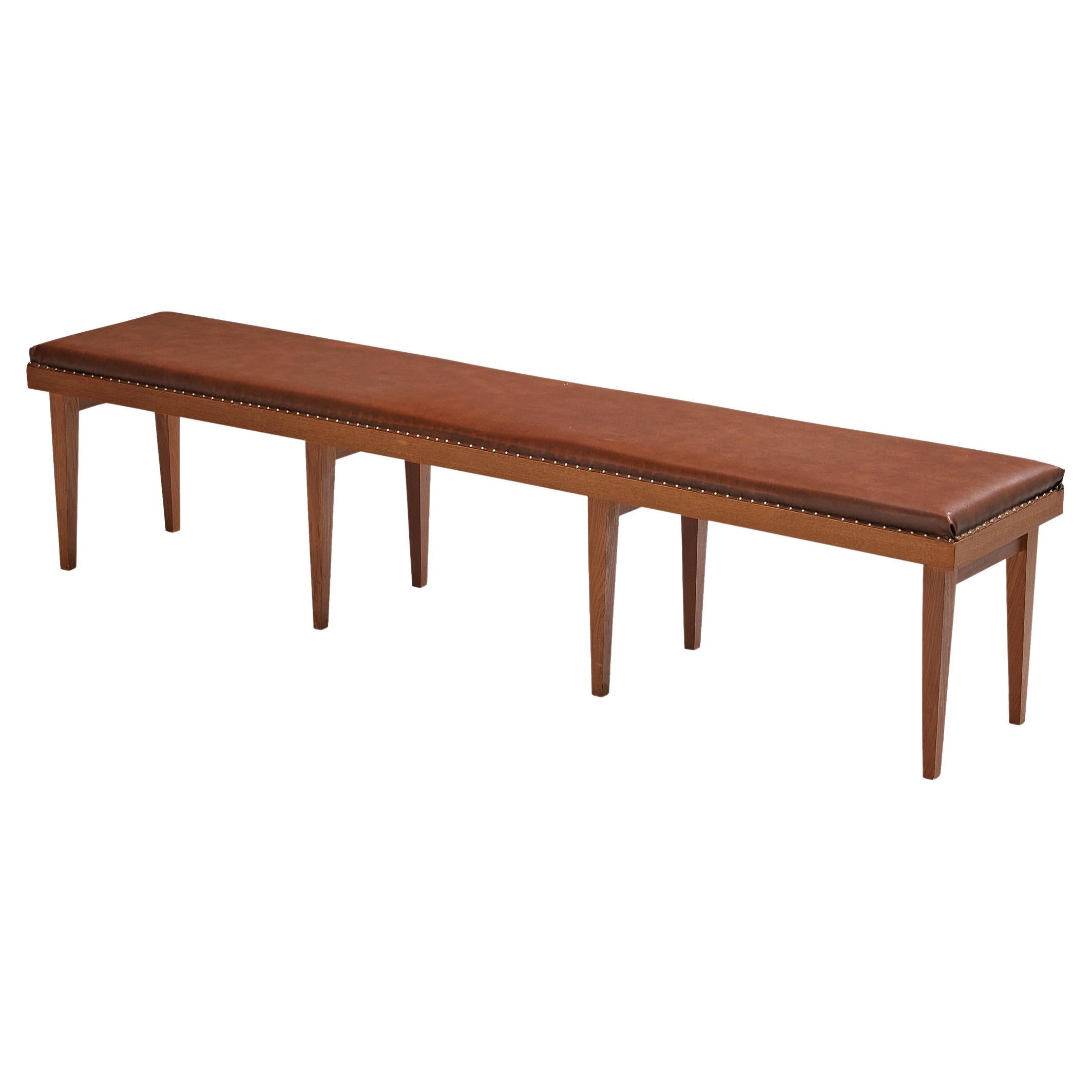 Scandinavian Modern Bench in Chestnut Upholstery and Teak  For Sale