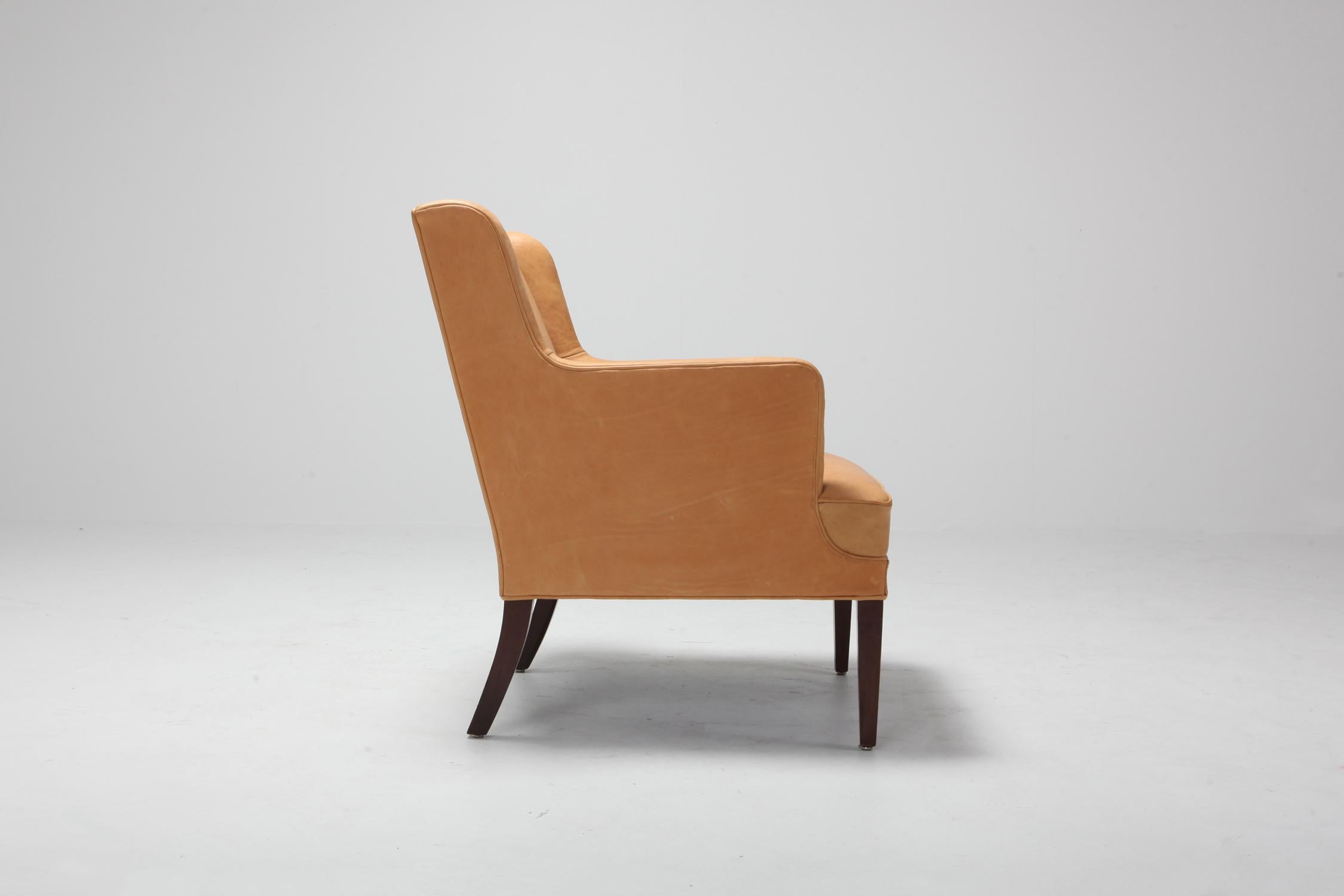 Scandinavian Modern Bergere Chairs in Camel Leather 2