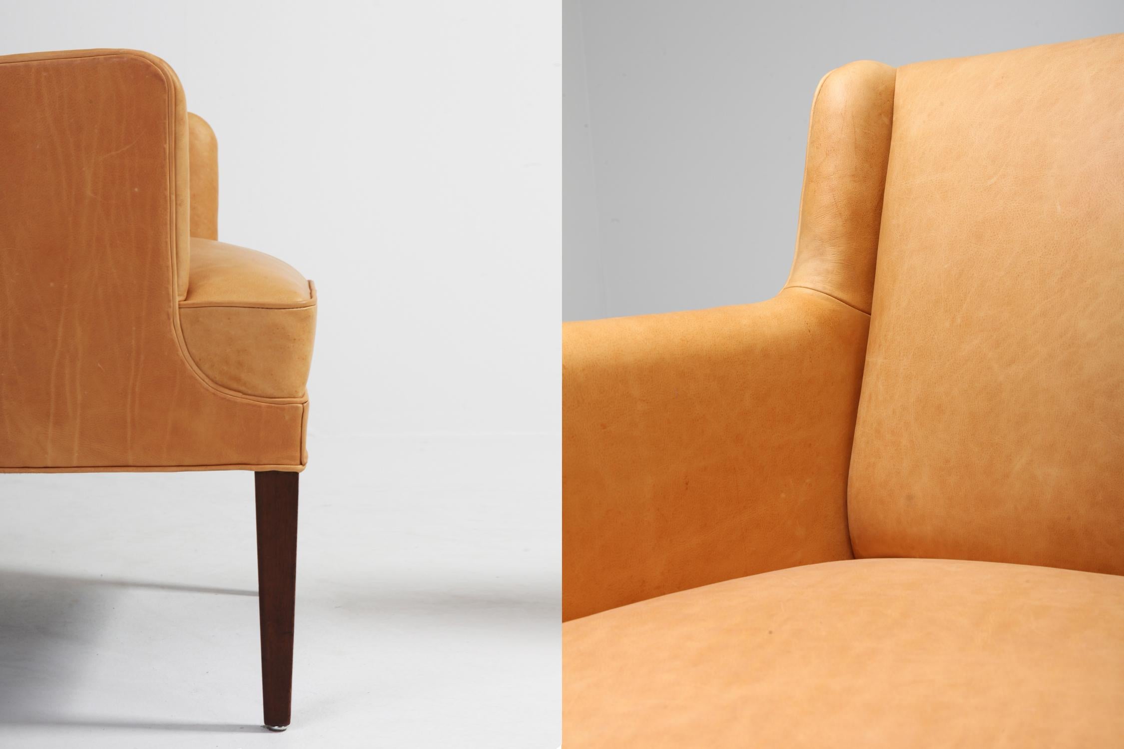 Scandinavian Modern Bergere Chairs in Camel Leather 7