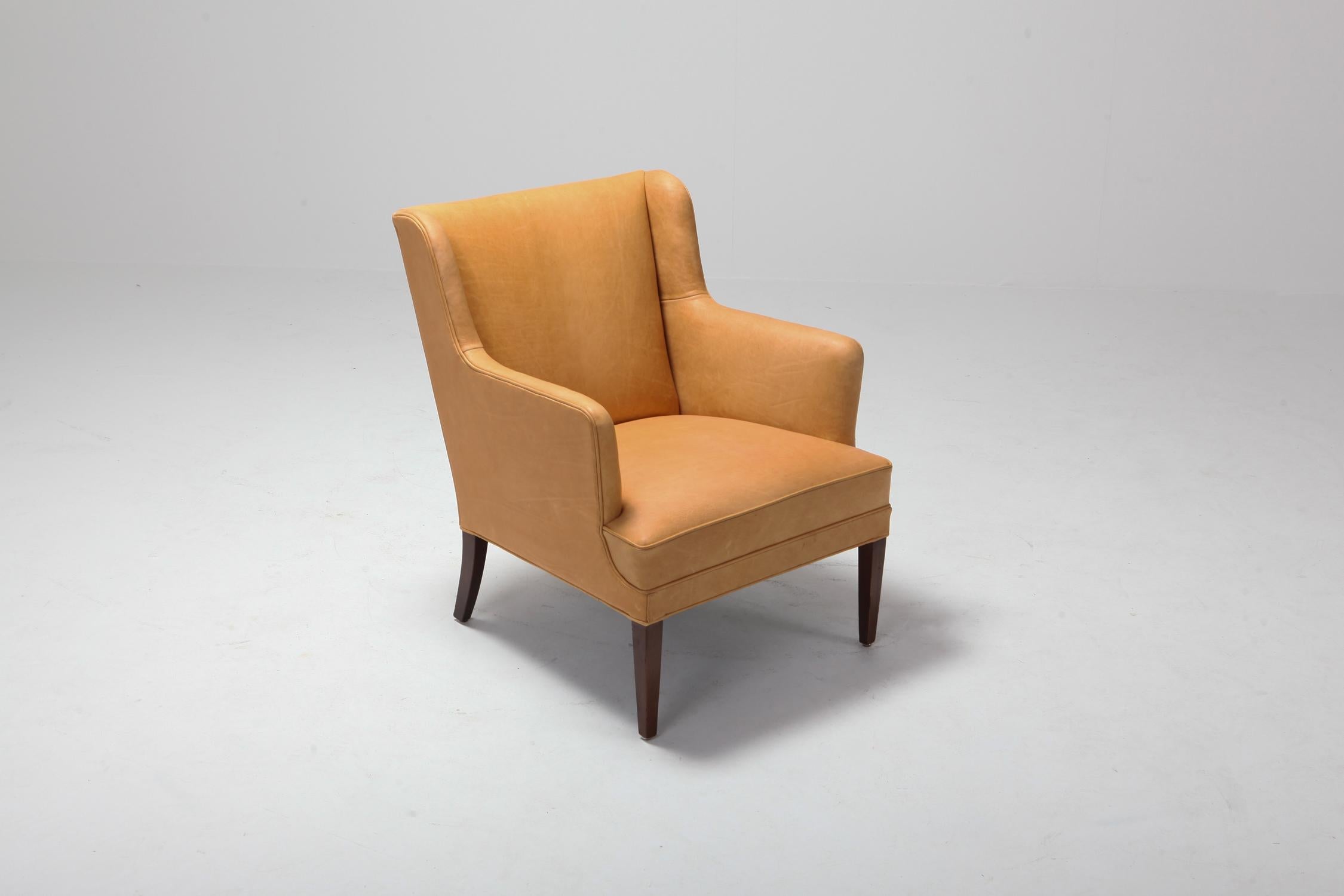 Scandinavian Modern Bergere Chairs in Camel Leather In Excellent Condition In Antwerp, BE