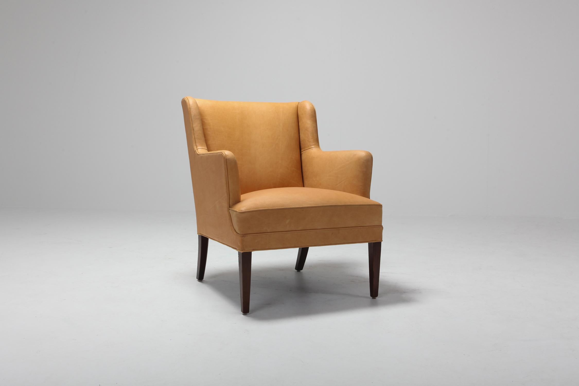 Scandinavian Modern Bergere Chairs in Camel Leather 1