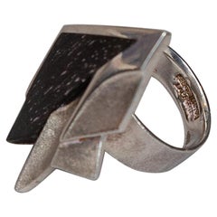 Scandinavian Modern Bernd Jarnusch Ring in Silver with Ebony Inlay
