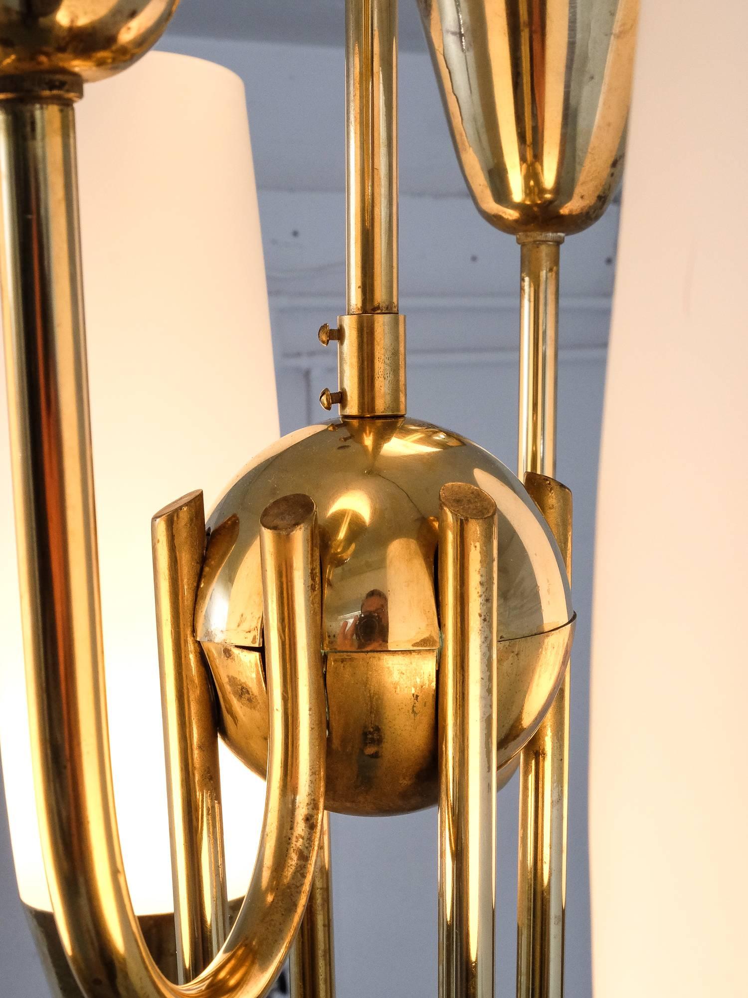 Scandinavian Modern Big Brass Chandelier Model ER 98/6 by Itsu, 1950s 2