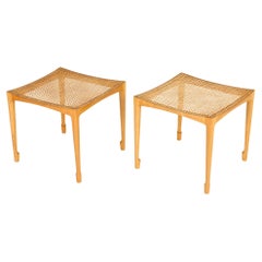 Skandinavische moderne Hocker aus Birke und Rattan von Bernt Petersen, Dänemark, 1950er Jahre