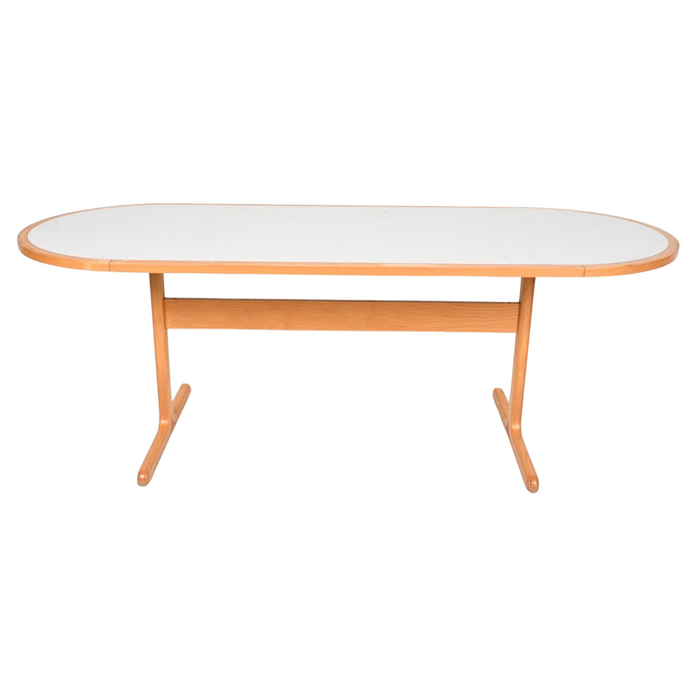 Scandinavian Modern Birch Laminate oval Racetrack Dining table For Sale