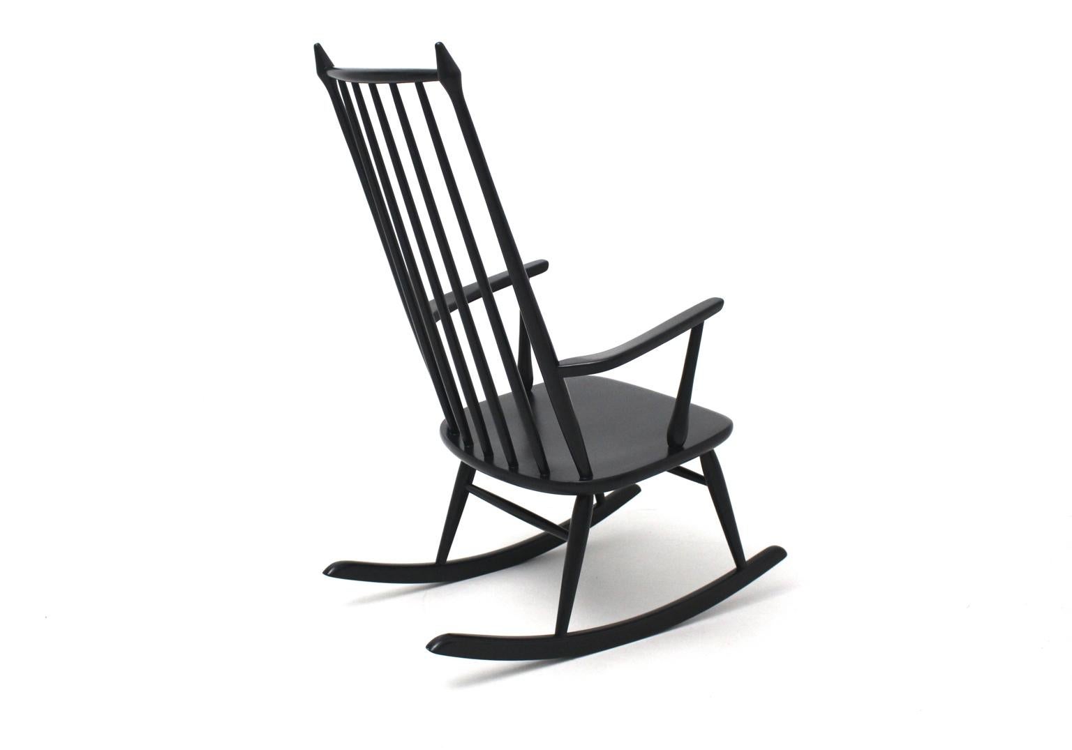 Scandinavian Modern Black Beech Vintage Rocking Chair, 1960s In Good Condition In Vienna, AT