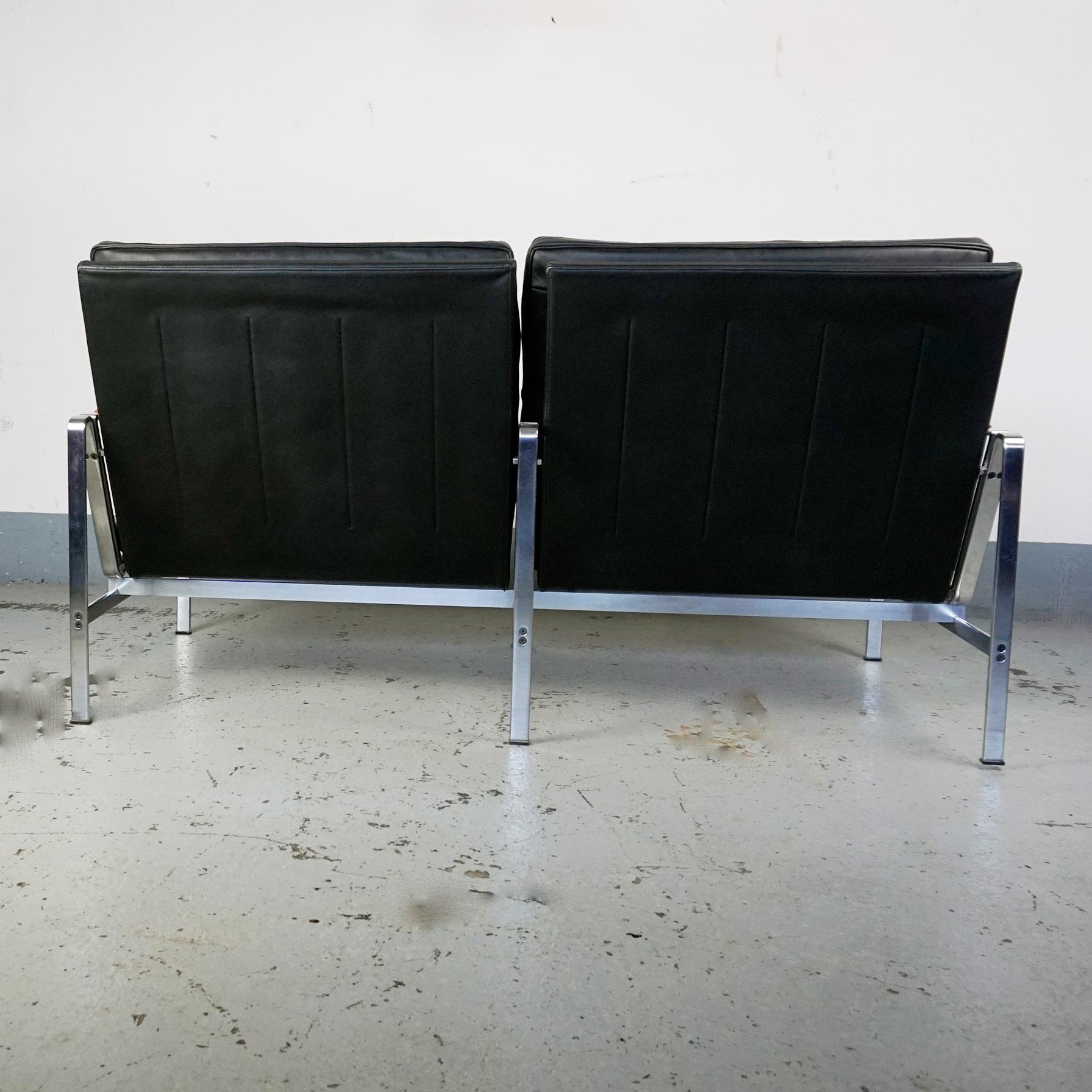 Danish Scandinavian Modern Black Leather Two-Seat Sofa by Fabricius & Kastholm, Lange