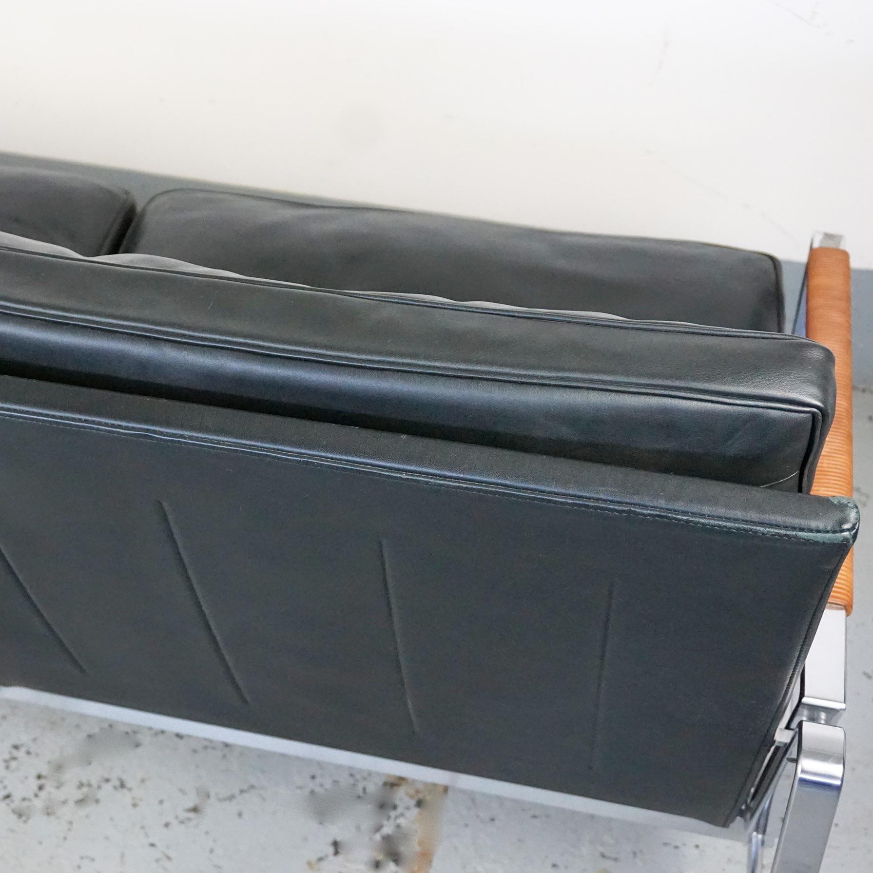 Steel Scandinavian Modern Black Leather Two-Seat Sofa by Fabricius & Kastholm, Lange