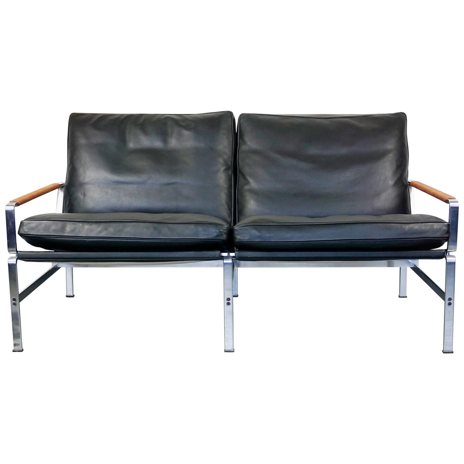 Scandinavian Modern Black Leather Two-Seat Sofa by Fabricius & Kastholm, Lange