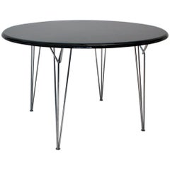 Tavolo da pranzo scandinavo moderno in metallo nero vintage, anni '60