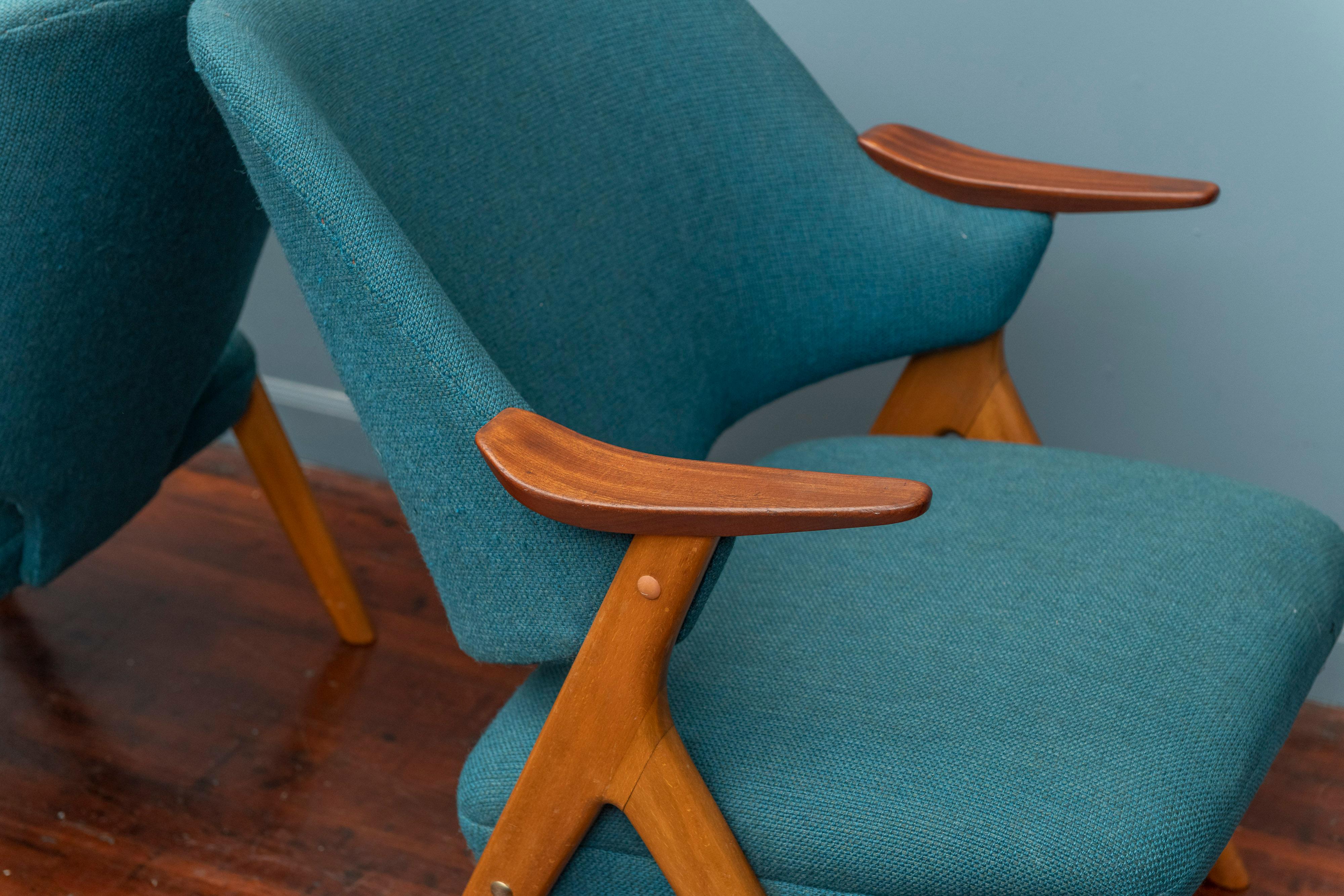Fruitwood Scandinavian Modern Blinken Armchairs by Rastad & Relling