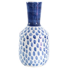 Scandinavian Modern Blue and White Spotted Vase Designed by Vicke Lindstrand