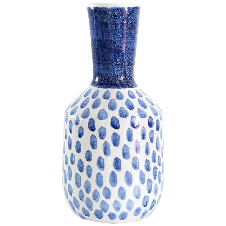 Scandinavian Modern Blue and White Spotted Vase Designed by Vicke
