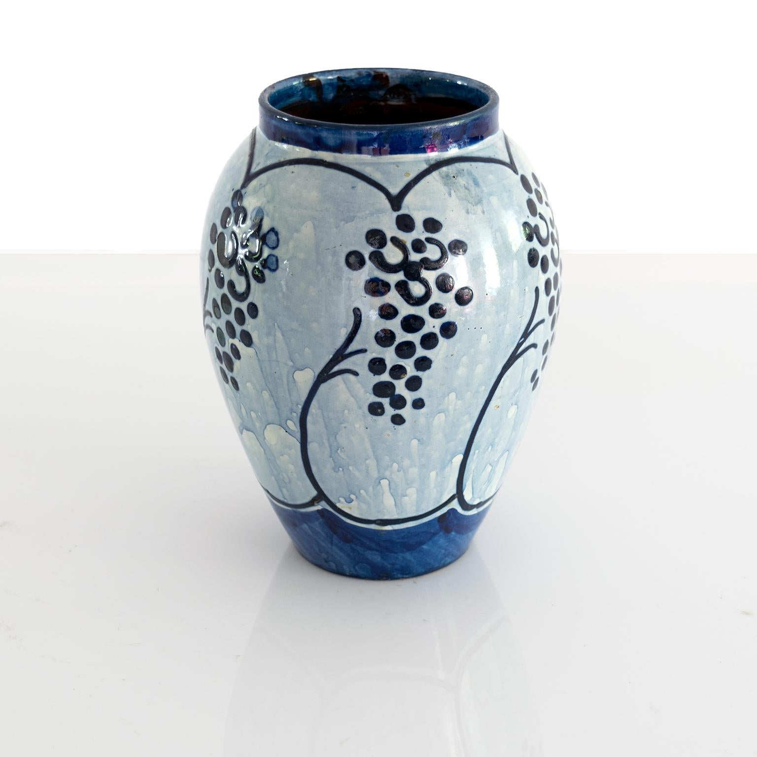 Scandinavian Modern Blue Ceramic Vase Made by Upsala Ekeby, Sweden 1940 In Good Condition For Sale In New York, NY