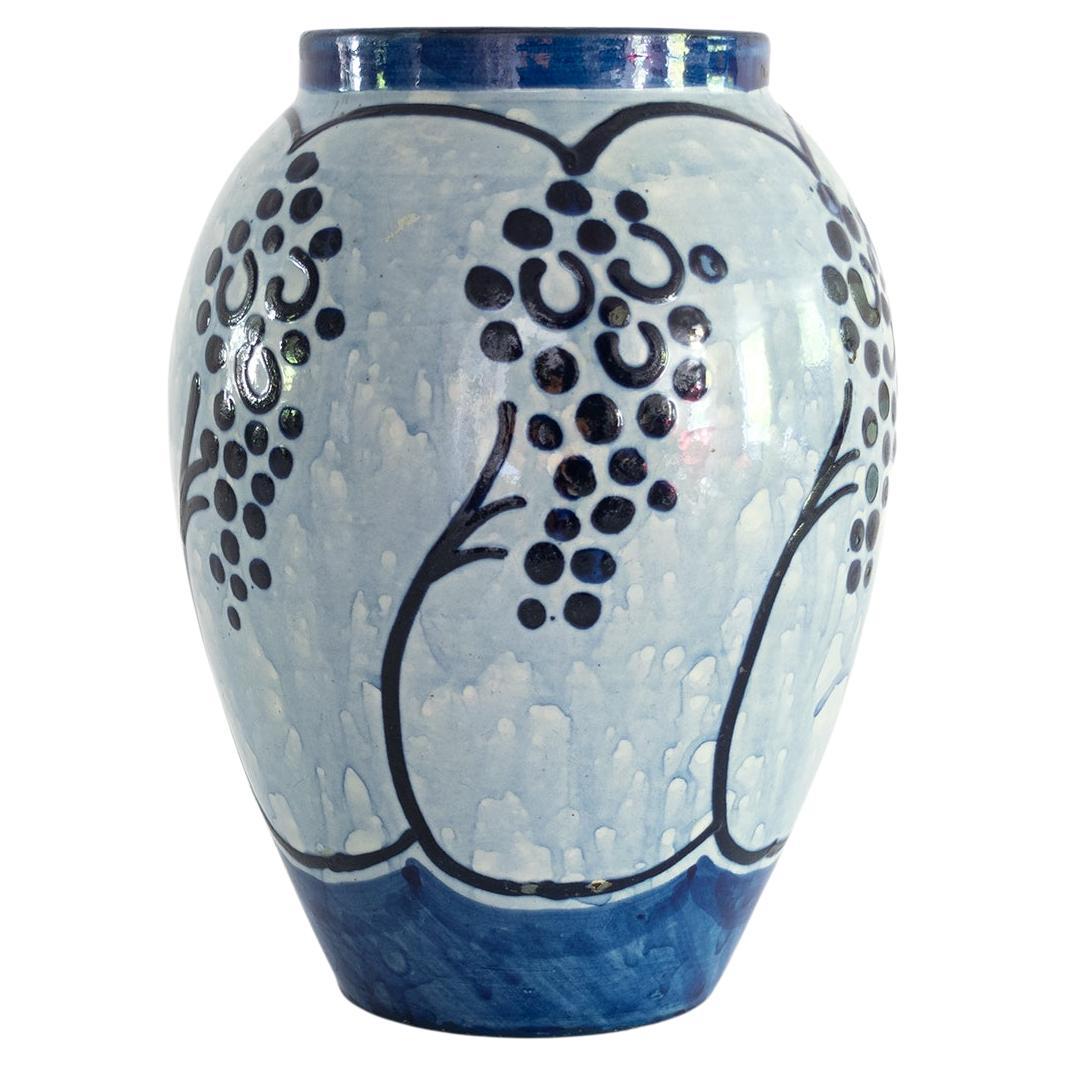 Vaso moderno scandinavo in ceramica blu di Upsala Ekeby, Svezia 1940