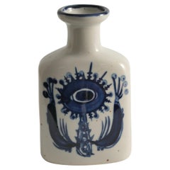 Scandinavian Modern Blue Flower Motif Stoneware Vase Attributed to Berte Jessen