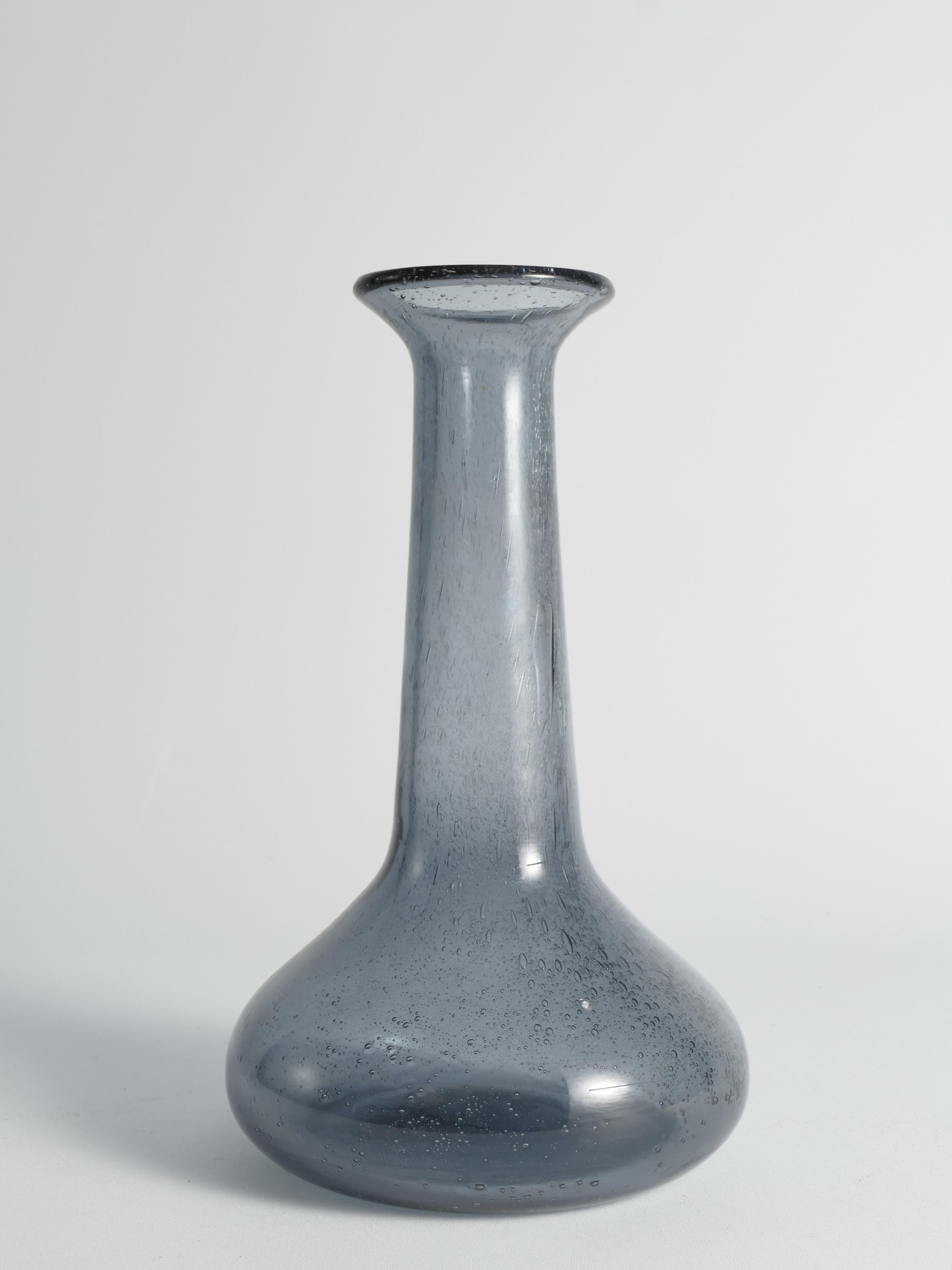 Hand-Crafted Scandinavian Modern Blue Glass Vase by Erik Höglund for Boda, Sweden 1960's For Sale