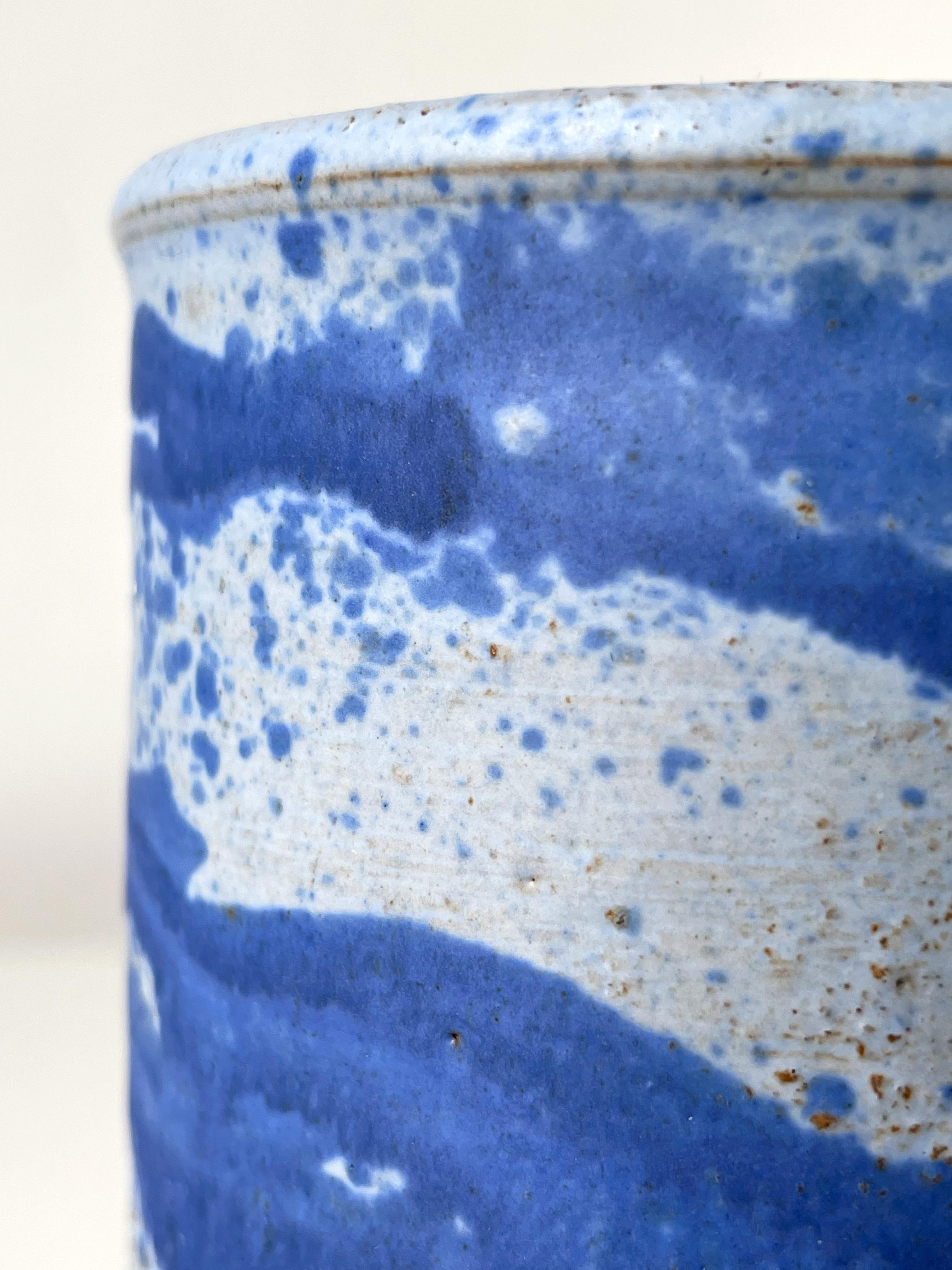 Scandinavian Modern 1960s Blue Splash Decor Ceramic Cylinder Vase For Sale 6
