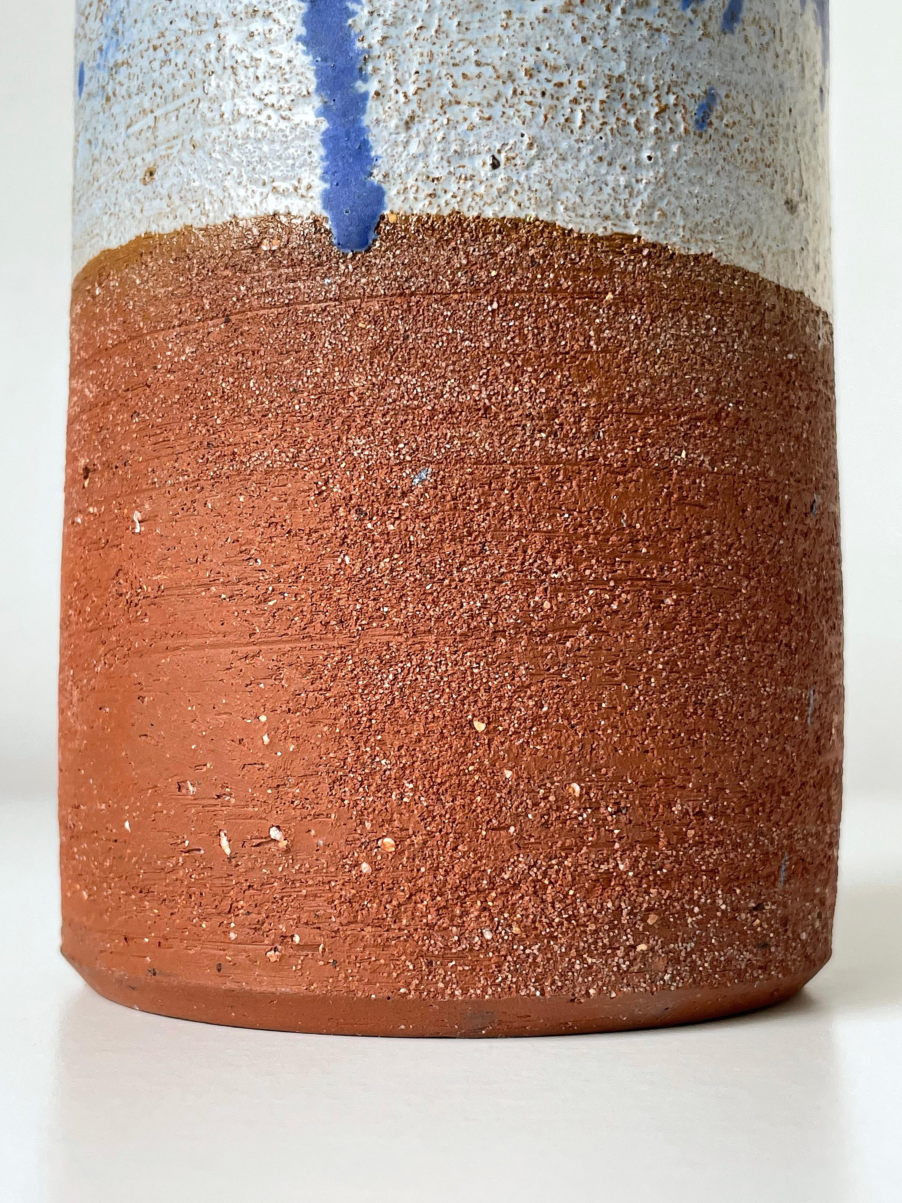 Scandinavian Modern 1960s Blue Splash Decor Ceramic Cylinder Vase For Sale 7