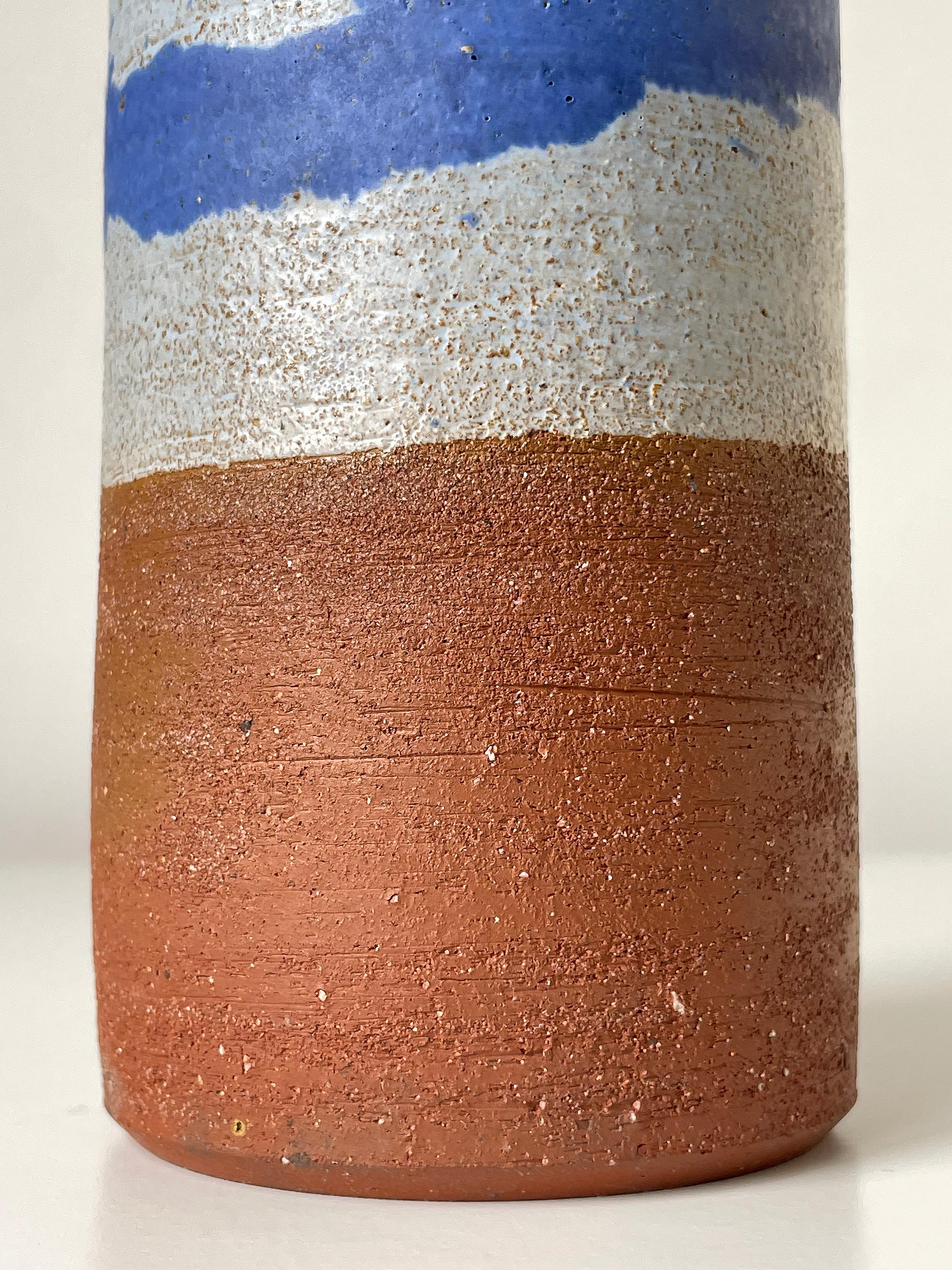 Scandinavian Modern 1960s Blue Splash Decor Ceramic Cylinder Vase For Sale 8
