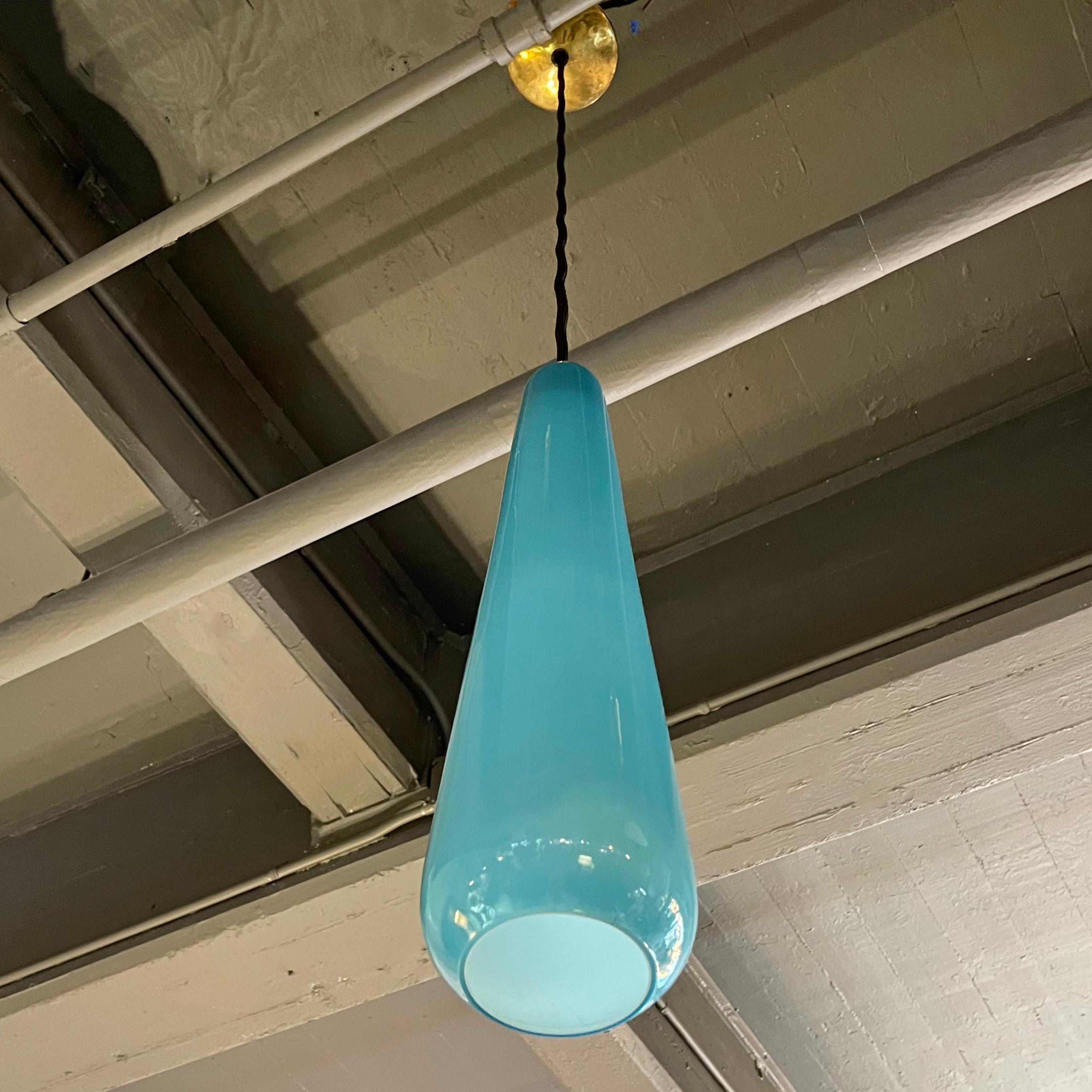 20th Century Scandinavian Modern Blue Teardrop Art Glass Pendant Light
