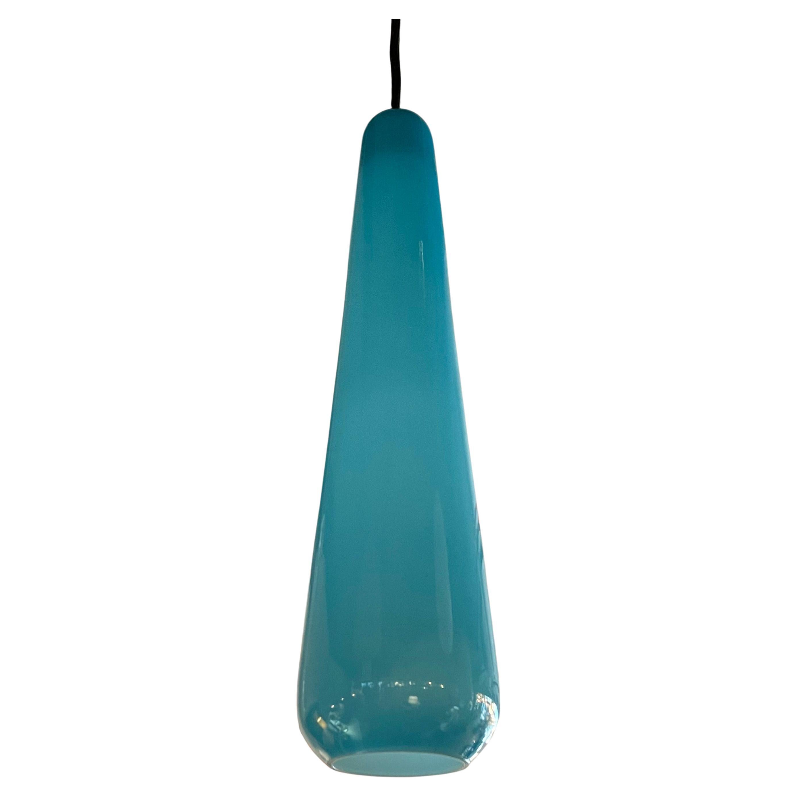 Scandinavian Modern Blue Teardrop Art Glass Pendant Light