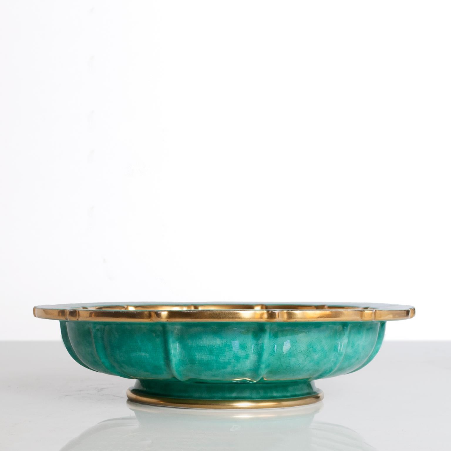 20th Century Scandinavian Modern Bowl by Wilhelm Kage for Gustavsberg Gold and Green