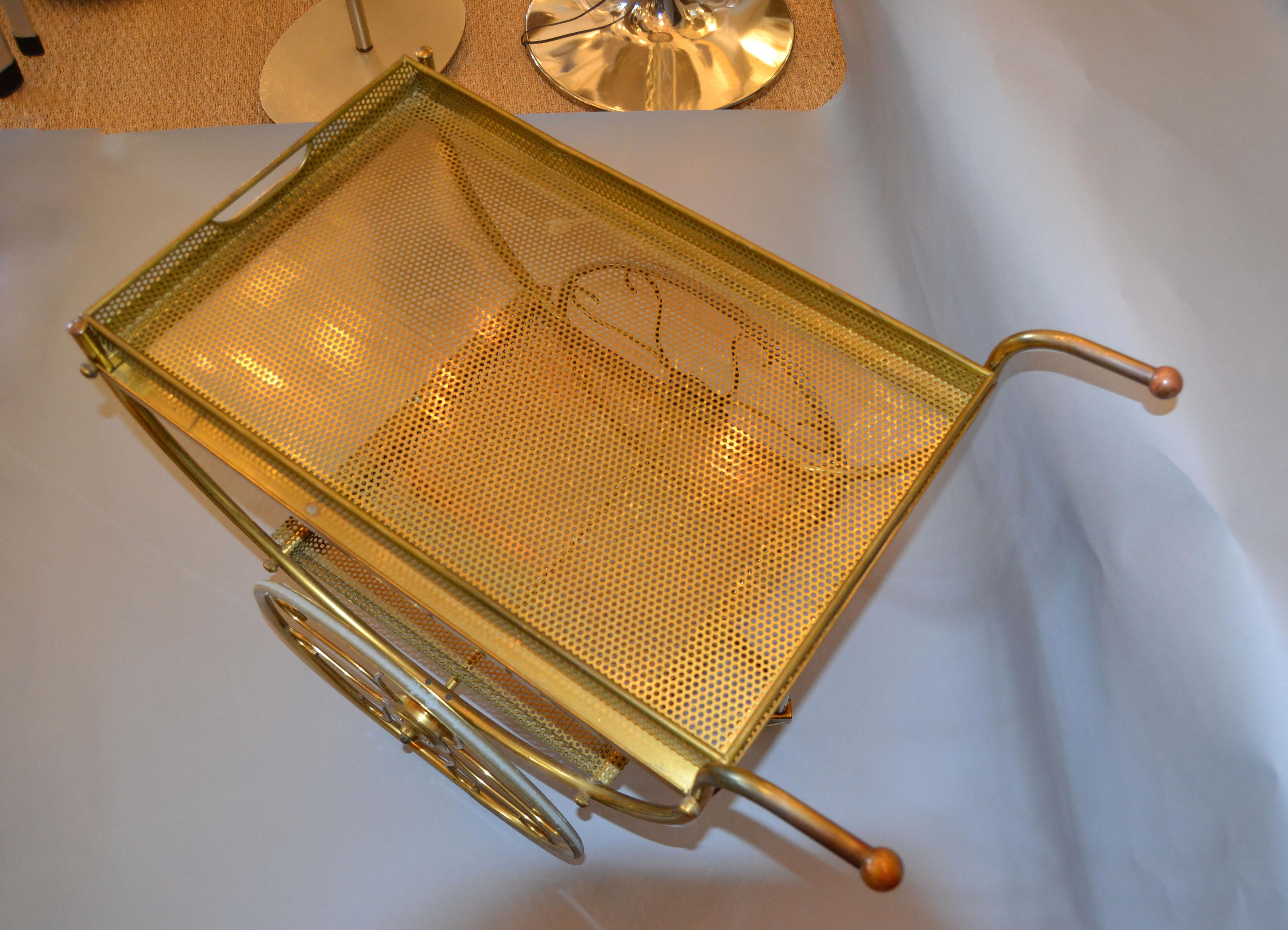 Scandinavian Modern Brass Acrylic Bar Cart Josef Frank for Svenskt Tenn Sweden In Fair Condition For Sale In Miami, FL