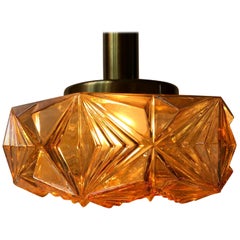 Scandinavian Modern Brass and Amber Glass Ceiling Lamp by Vitrika, 1960s