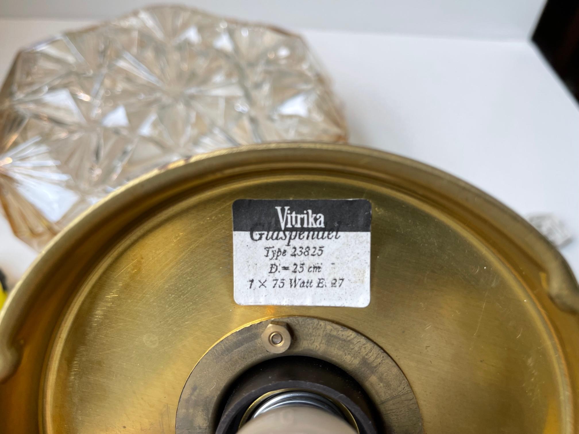 Scandinavian Modern Brass and Honey Glass Ceiling Lamp by Vitrika, 1960s For Sale 3