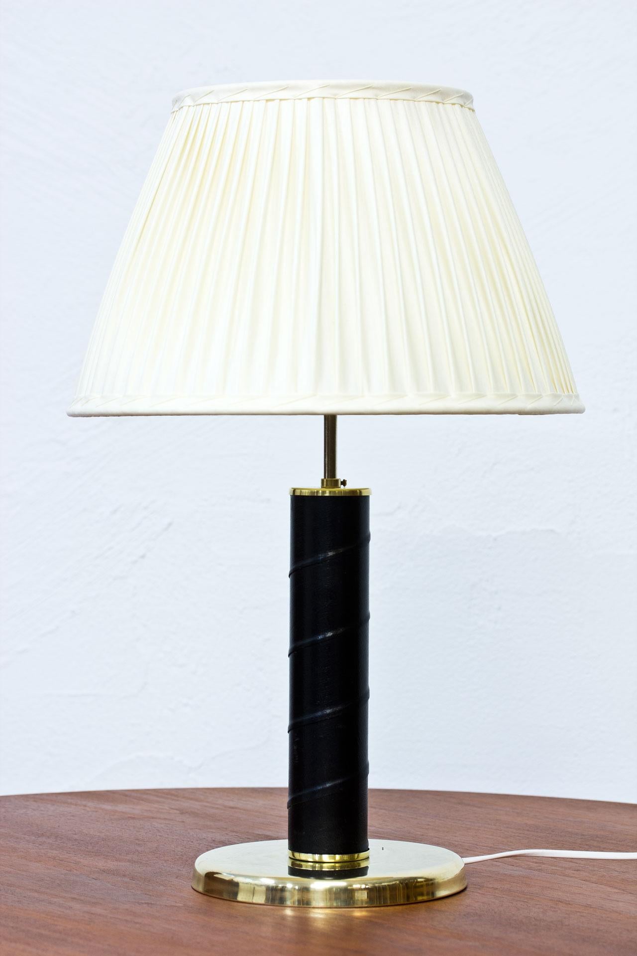 Swedish Scandinavian Modern Brass and Leatherette Table Lamp by GMA, Sweden